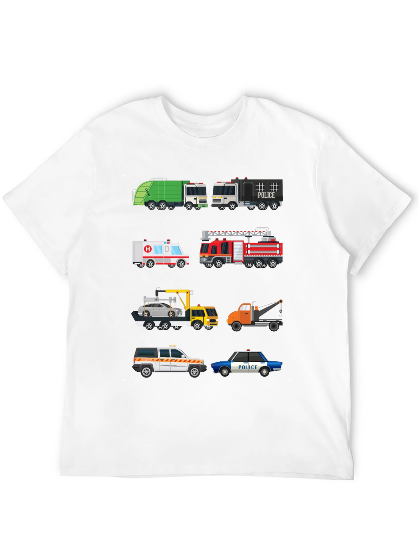 Cartoon Trucks Graphic Print Black T-Shirt