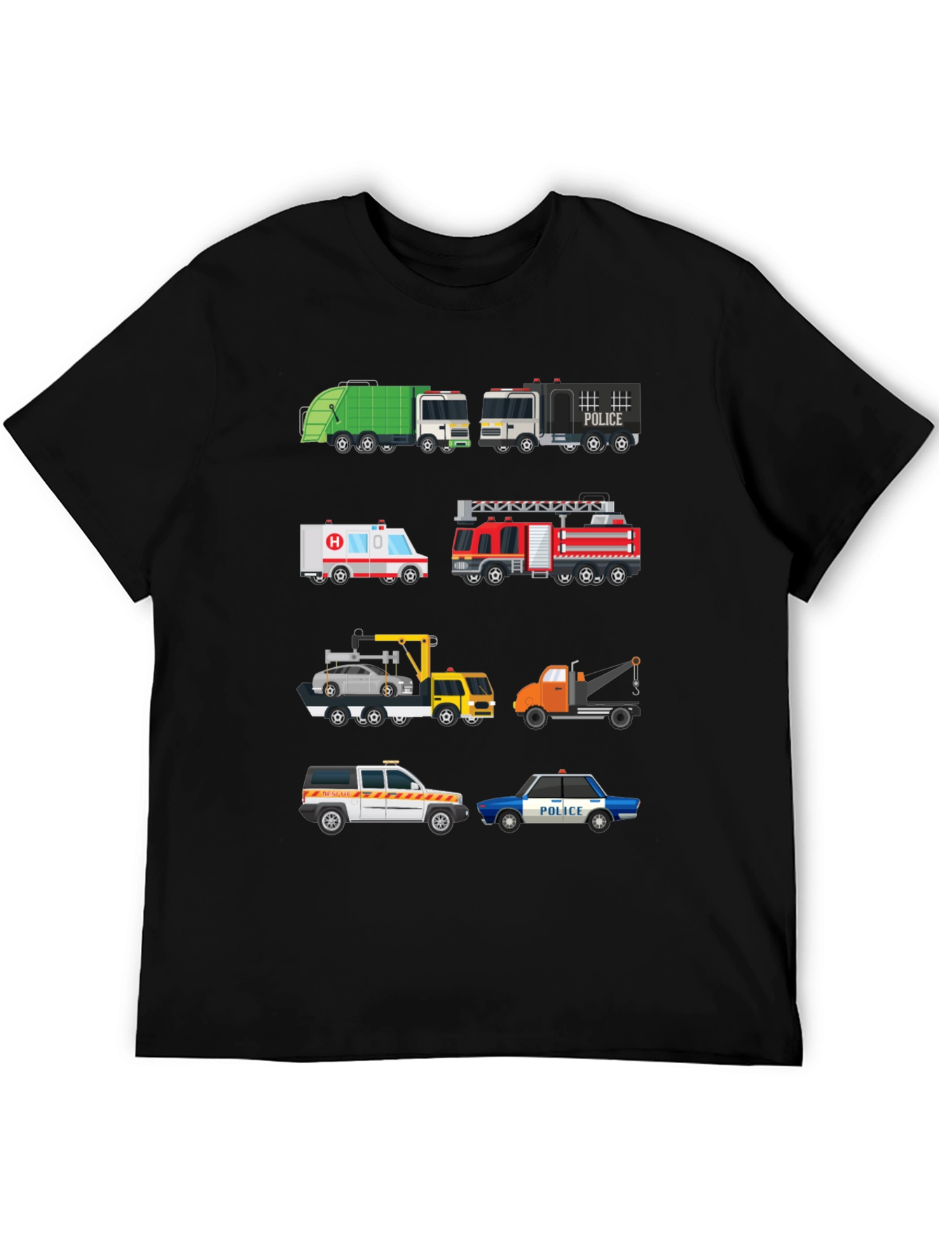 Cartoon Trucks Graphic Print Black T-Shirt