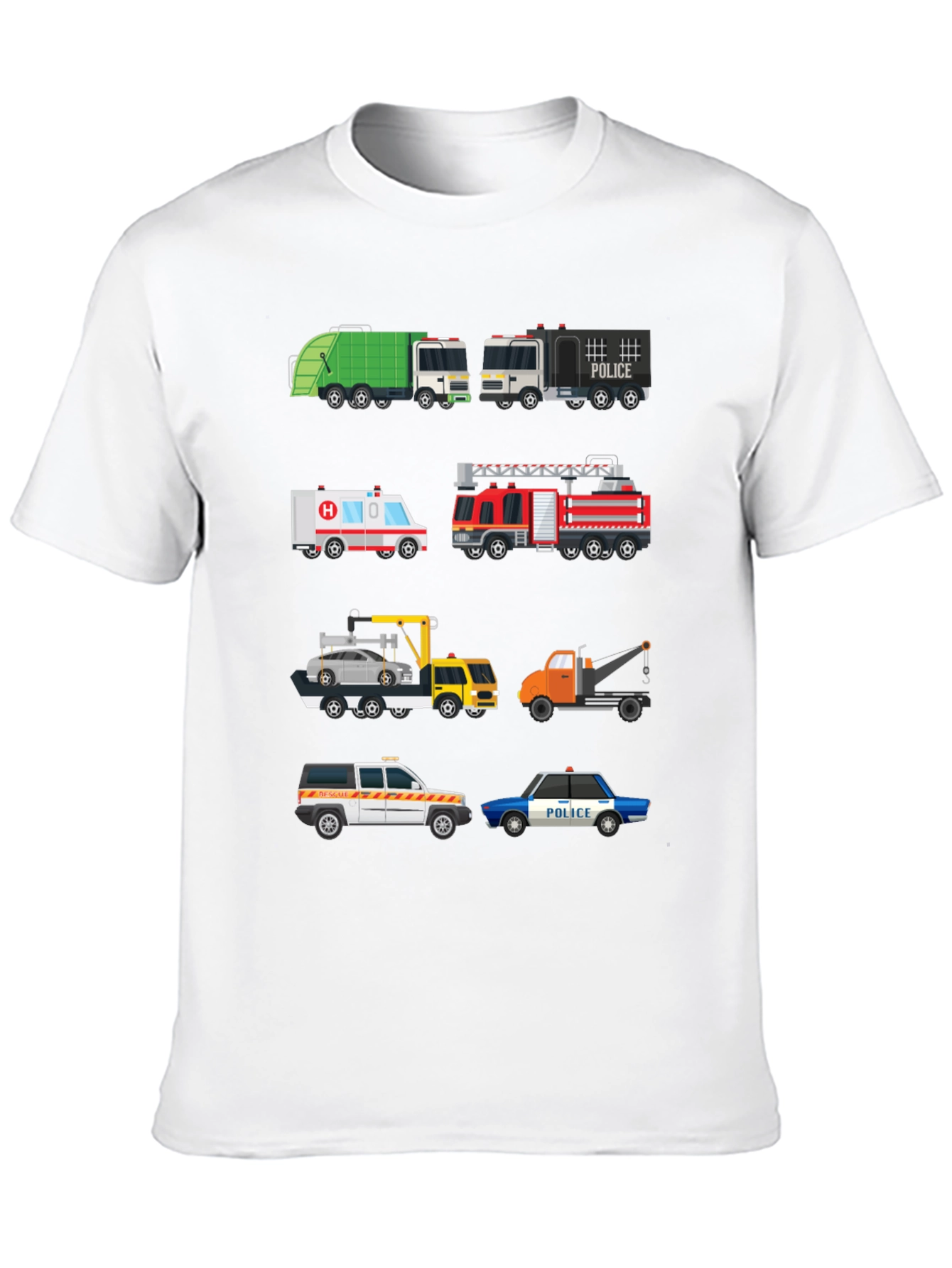 Cartoon Trucks Graphic Print Black T-Shirt