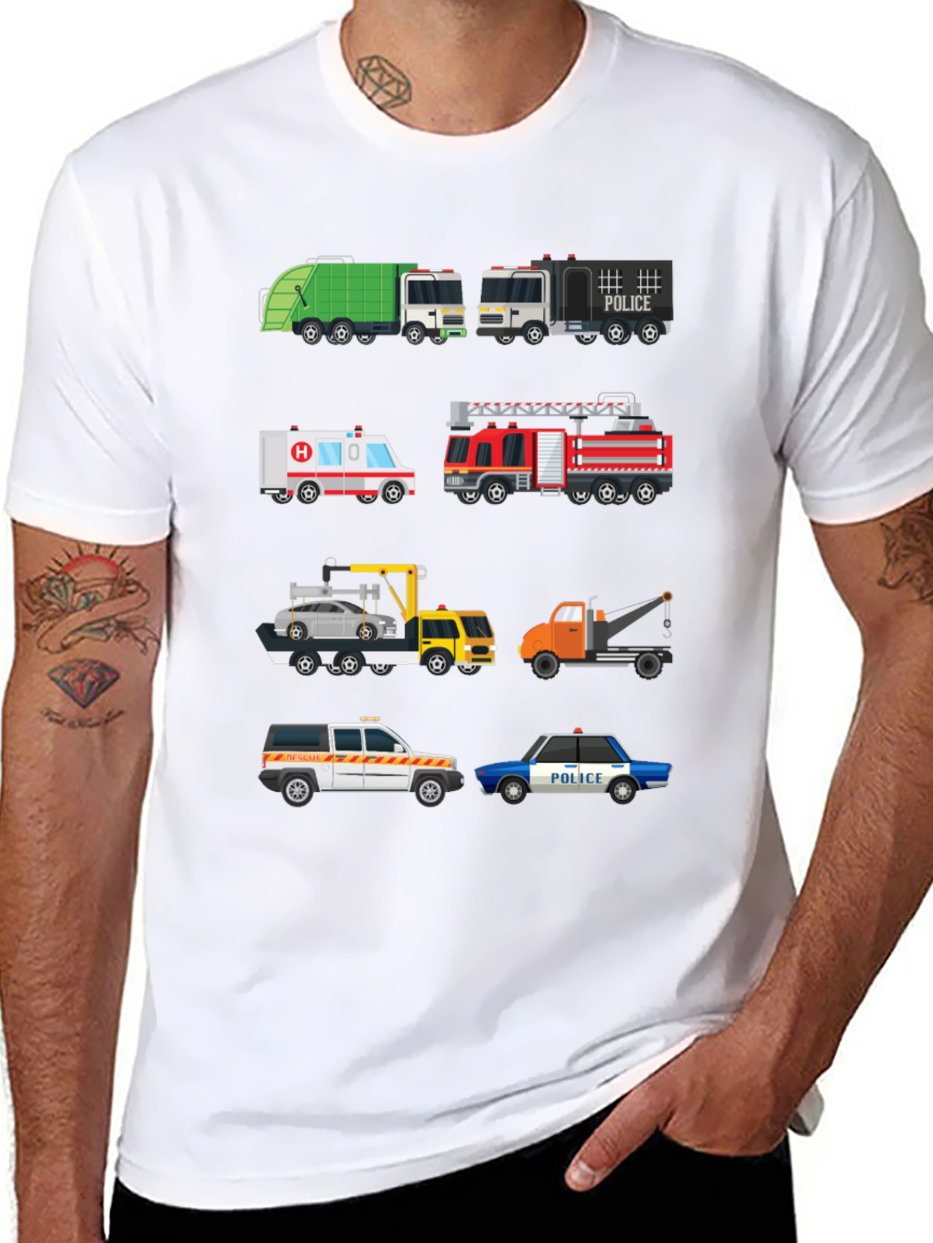 Cartoon Trucks Graphic Print Black T-Shirt