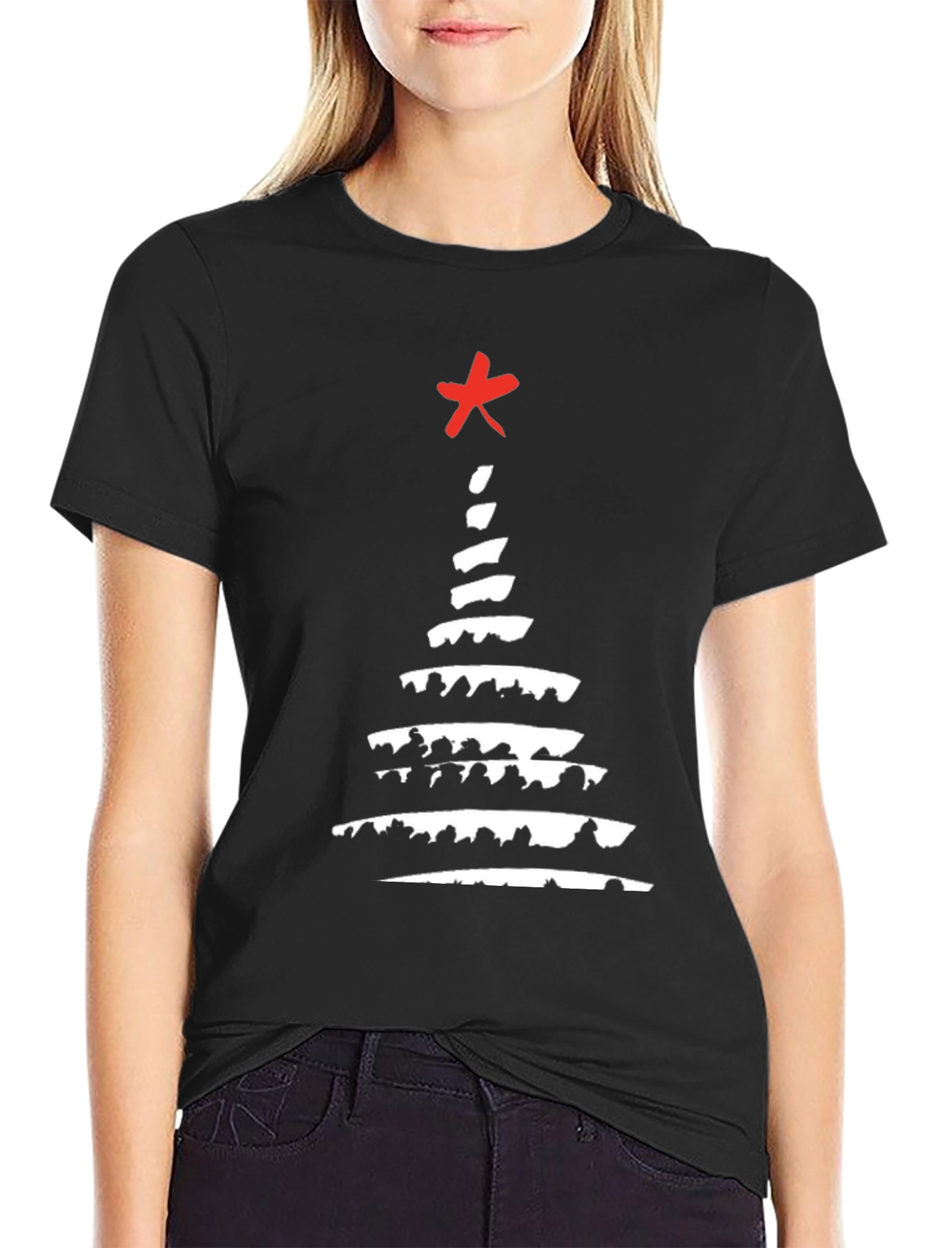 Abstract Christmas Tree Graphic Tee - Black