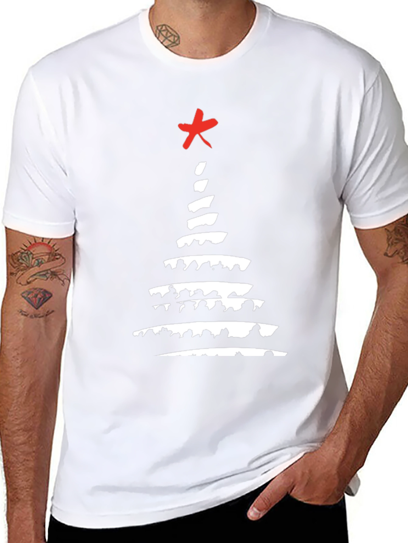 Abstract Christmas Tree Graphic Tee - Black