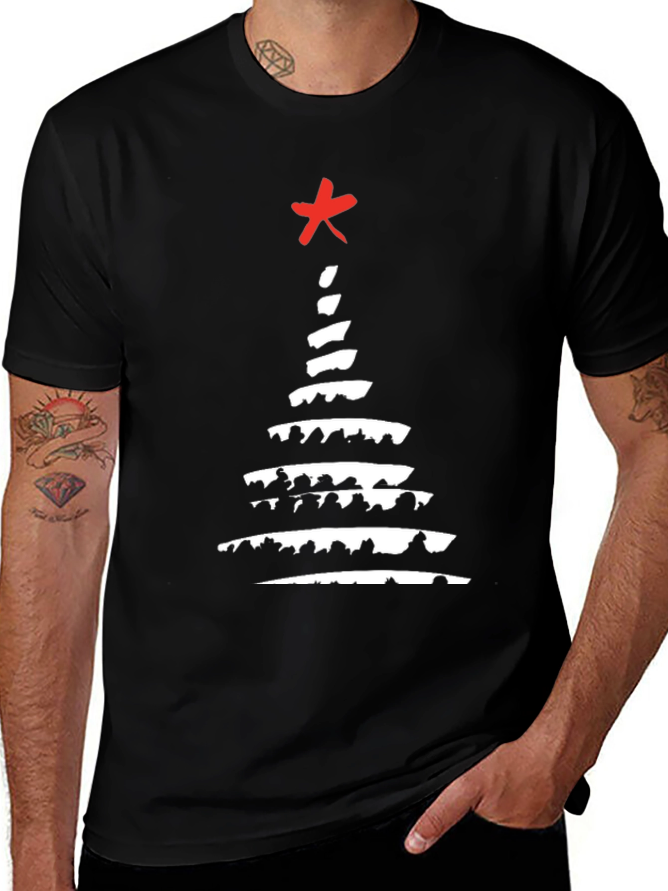Abstract Christmas Tree Graphic Tee - Black