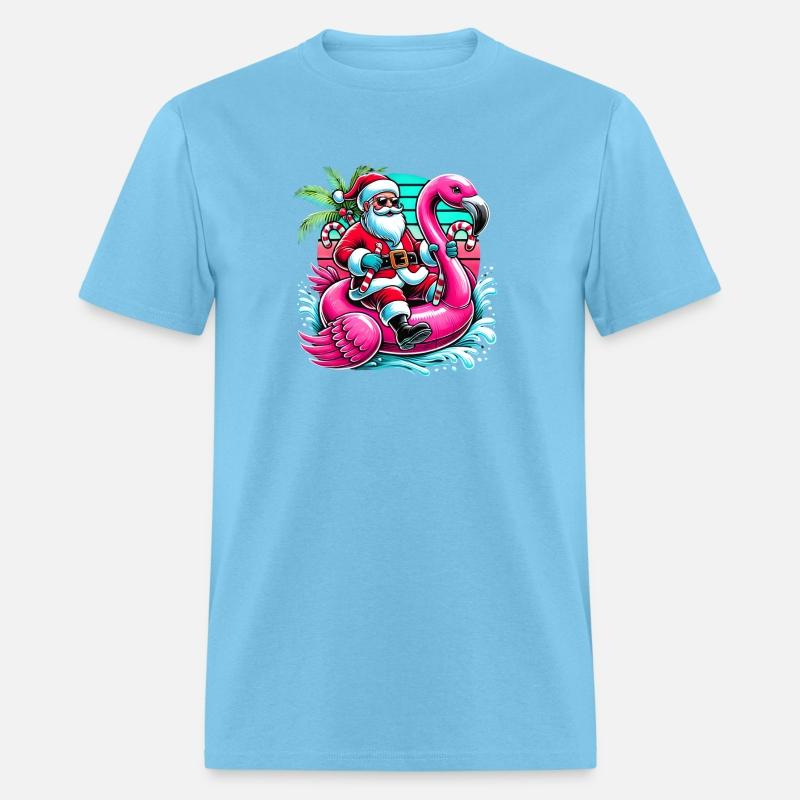 Santa Riding Flamingo in Tropical Christmas Fun