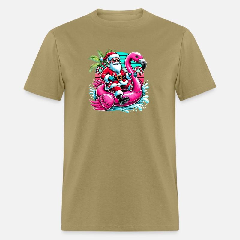 Santa Riding Flamingo in Tropical Christmas Fun