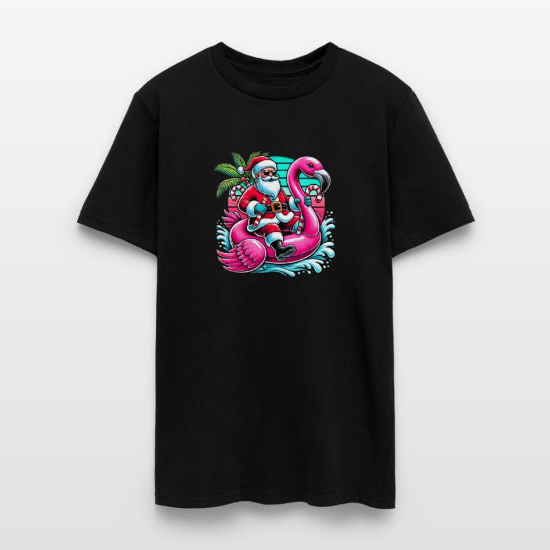 Santa Riding Flamingo in Tropical Christmas Fun