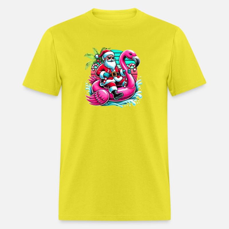 Santa Riding Flamingo in Tropical Christmas Fun