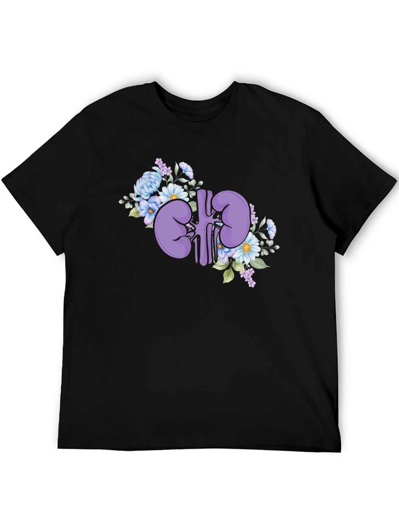 Floral Kidney Graphic Tee - Black Cotton T-Shirt