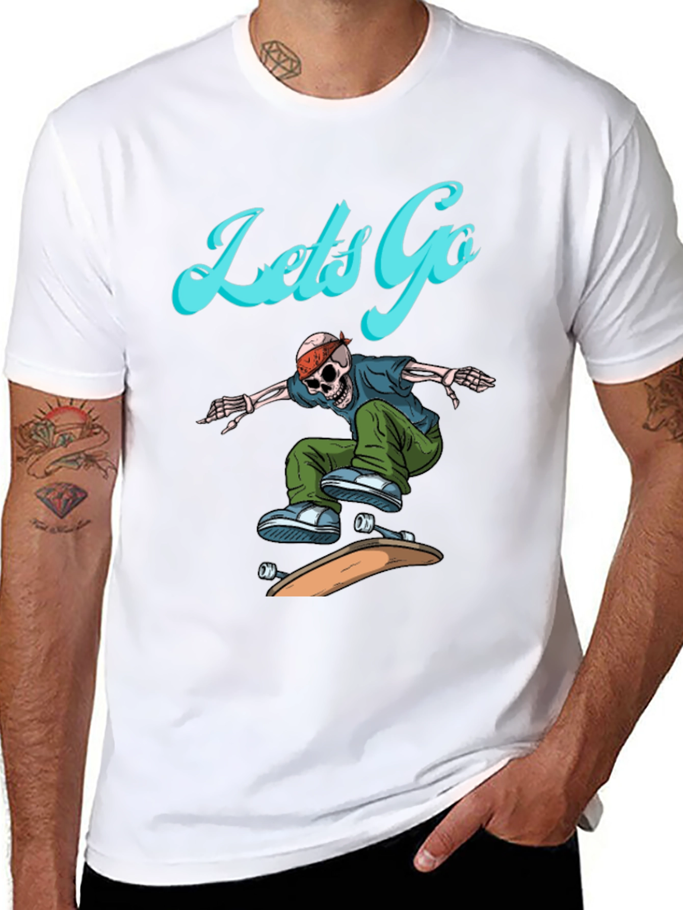 Skeleton Skateboarder Graphic Tee - Lets Go!
