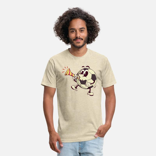 soccer ball cartoon blowing party trumpet