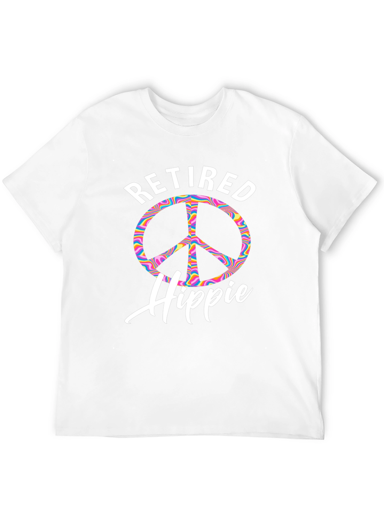 Retired Hippie T-Shirt Peace Sign Psychedelic Rainbow