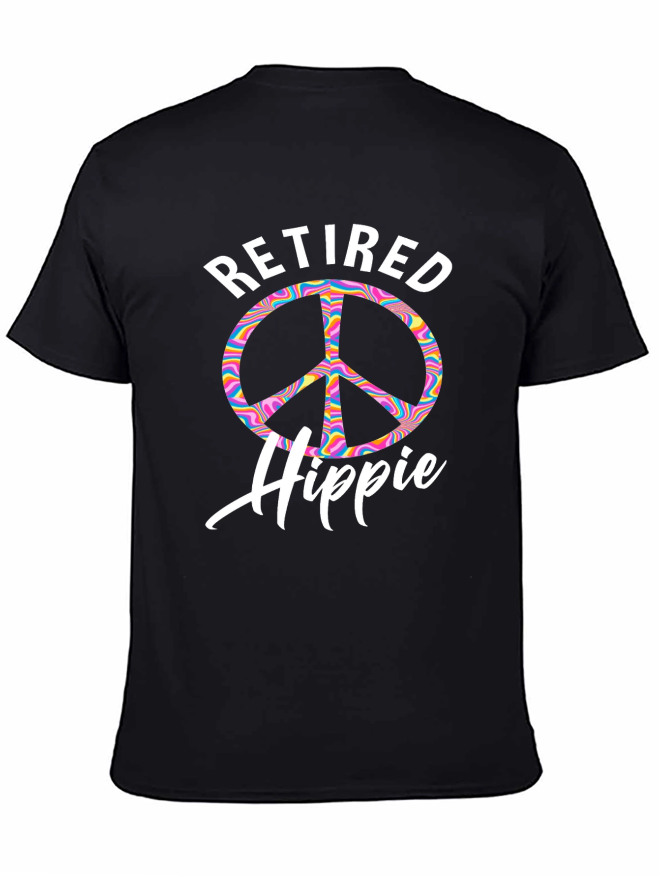 Retired Hippie T-Shirt Peace Sign Psychedelic Rainbow