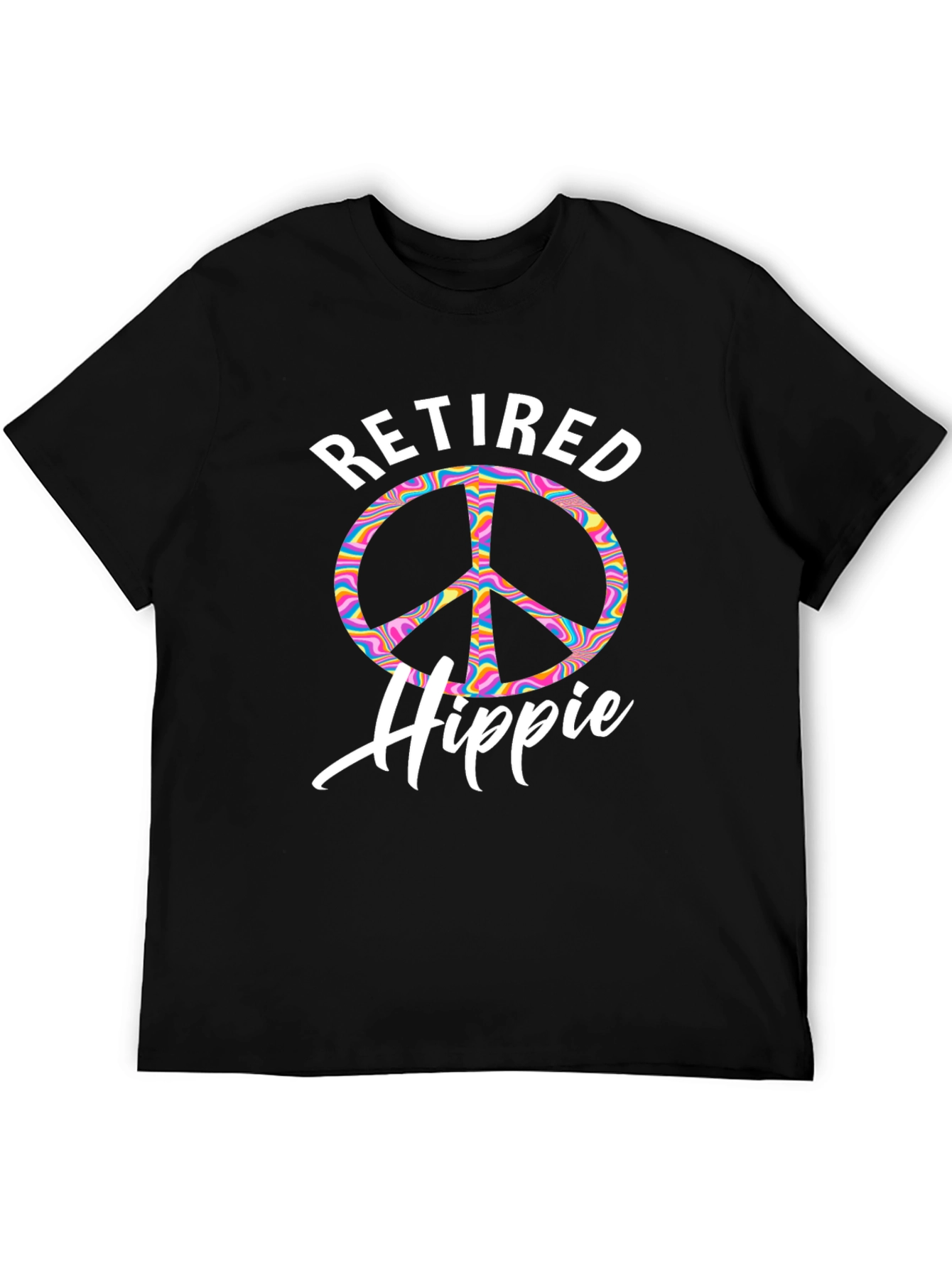 Retired Hippie T-Shirt Peace Sign Psychedelic Rainbow