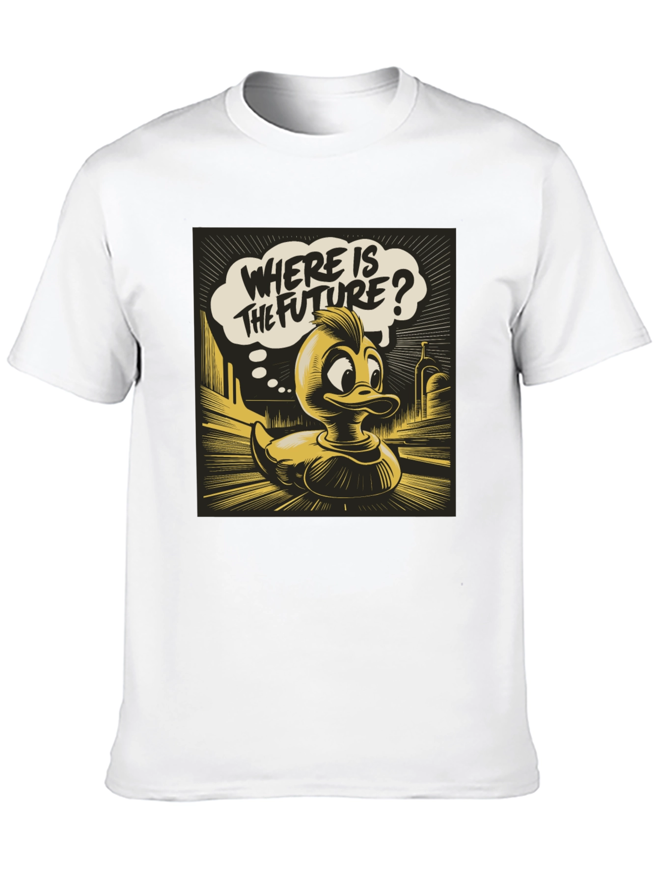 Retro Duck Where is the Future? Black Graphic Tee