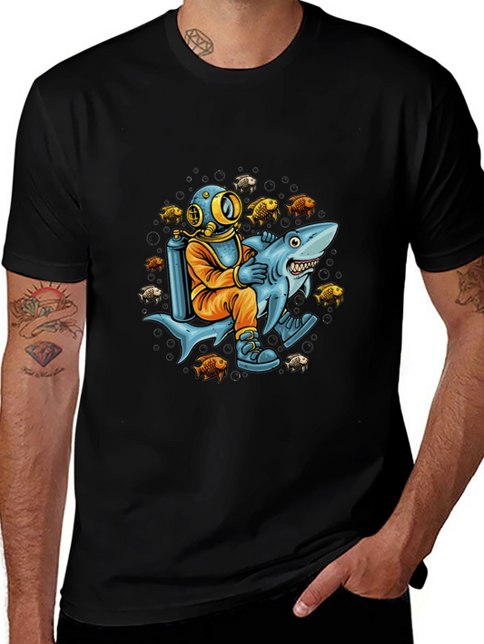 Diver Riding Shark Graphic Tee