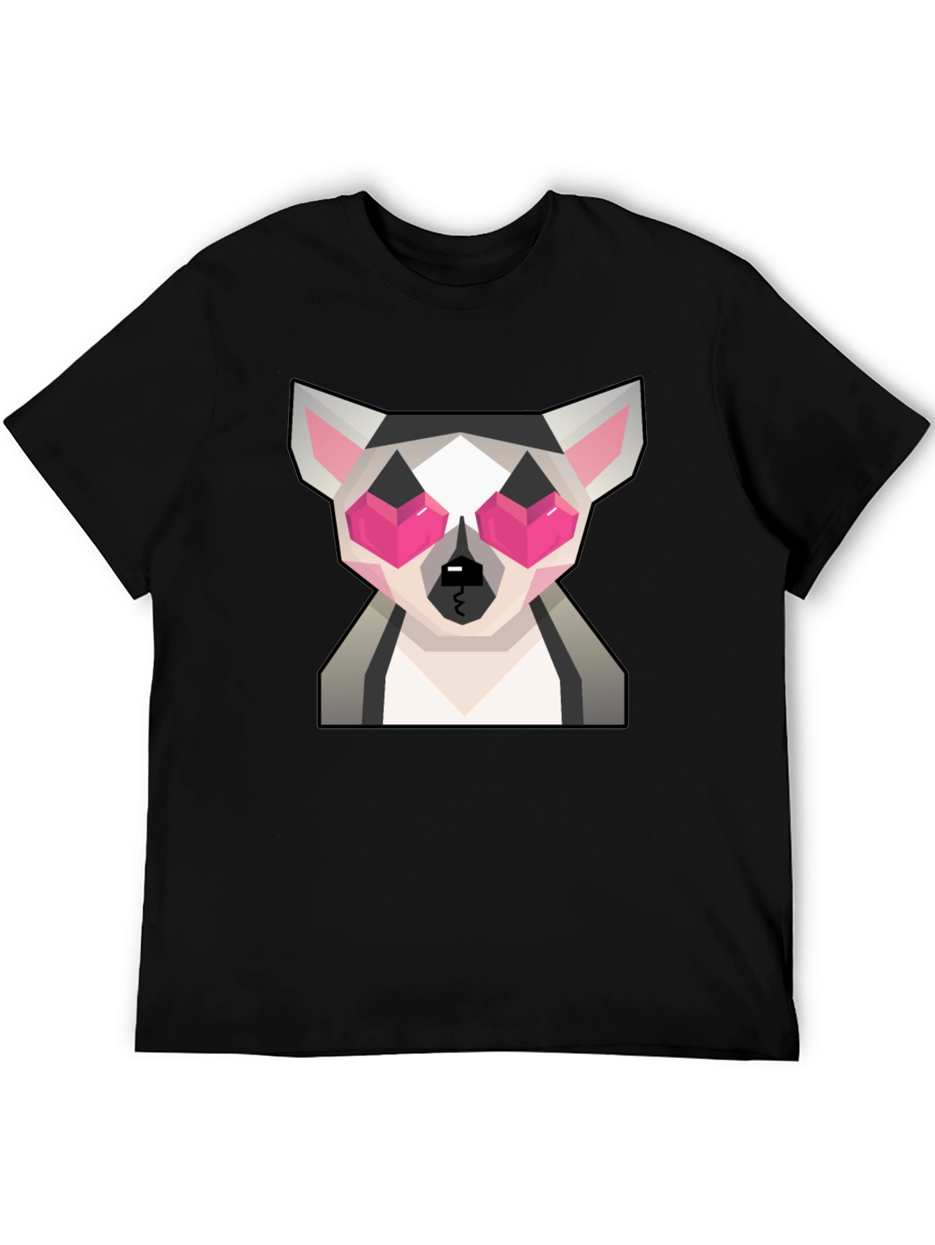 Geometric Lemur Graphic Tee - Quirky Black T-Shirt