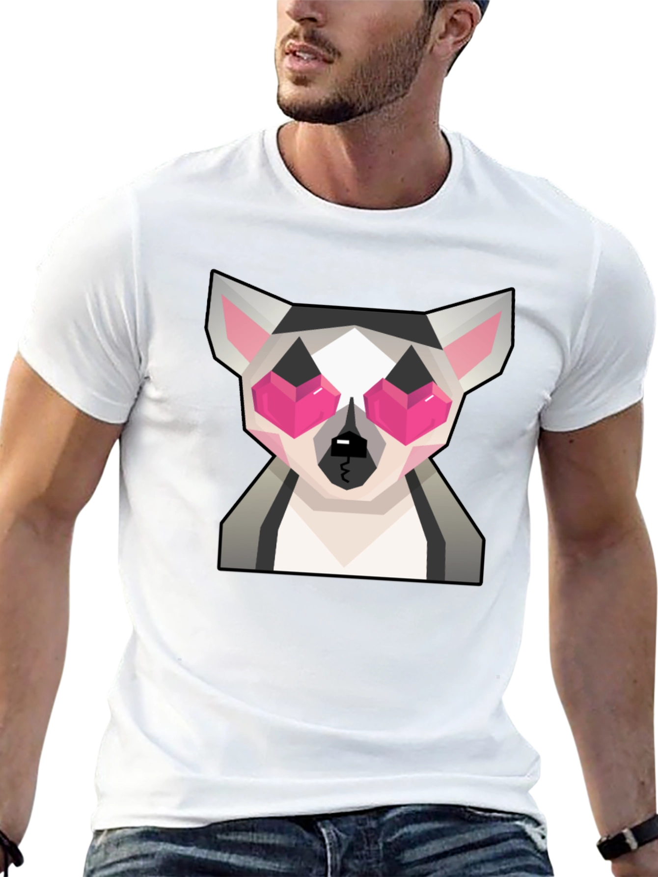 Geometric Lemur Graphic Tee - Quirky Black T-Shirt