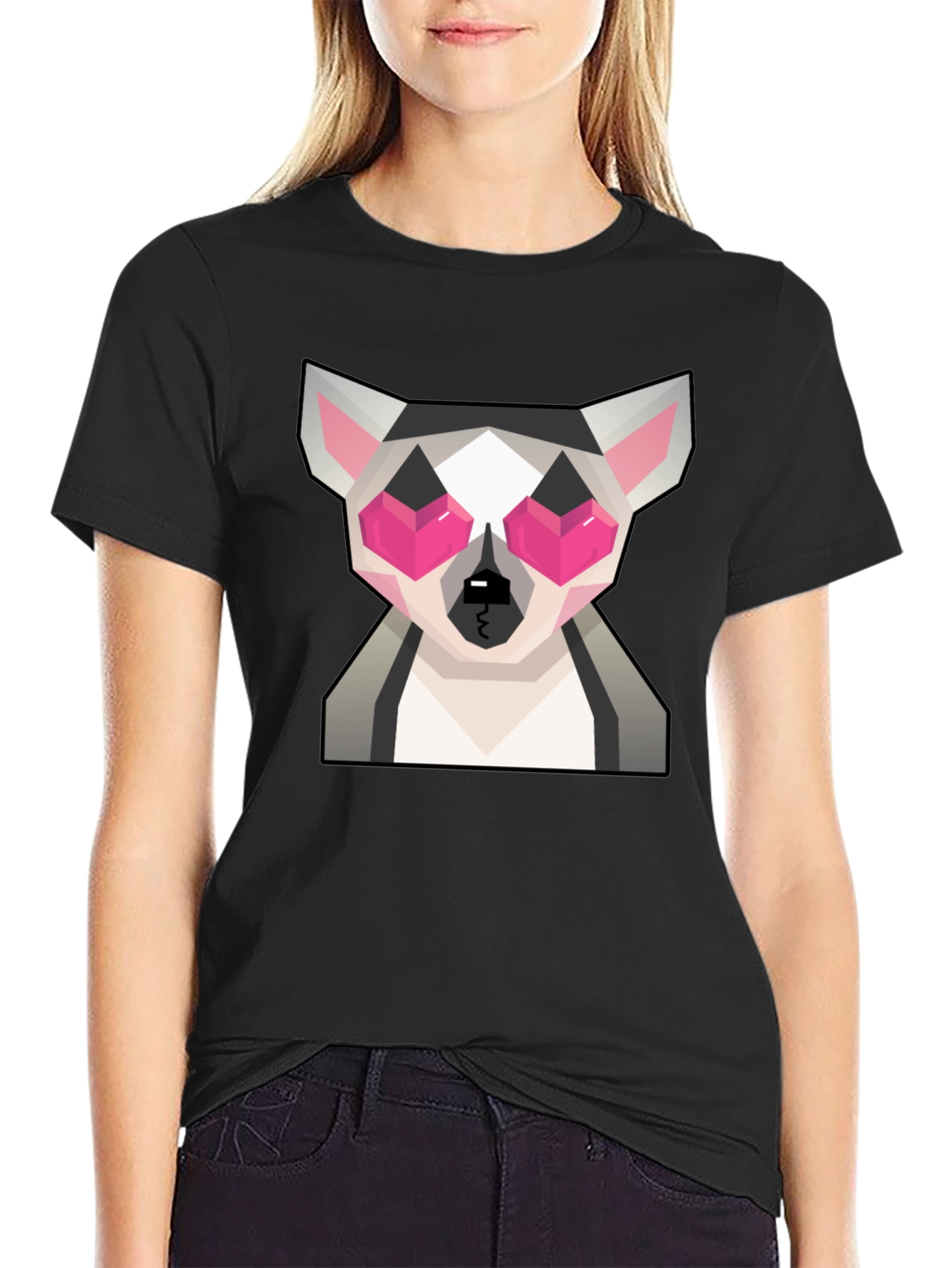 Geometric Lemur Graphic Tee - Quirky Black T-Shirt