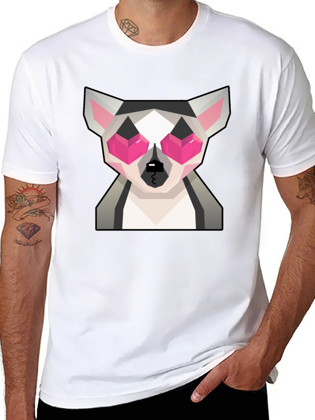 Geometric Lemur Graphic Tee - Quirky Black T-Shirt