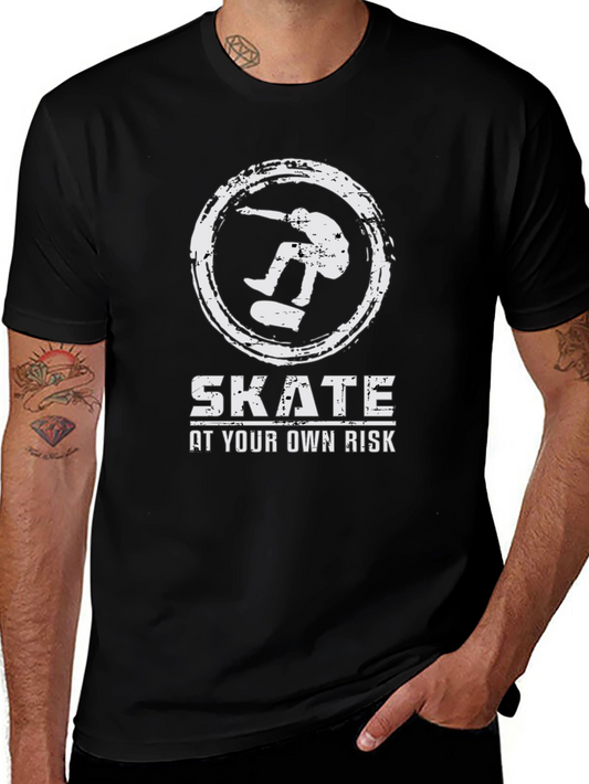 Skate at Your Own Risk Graphic Tee - Black Casual Shirt