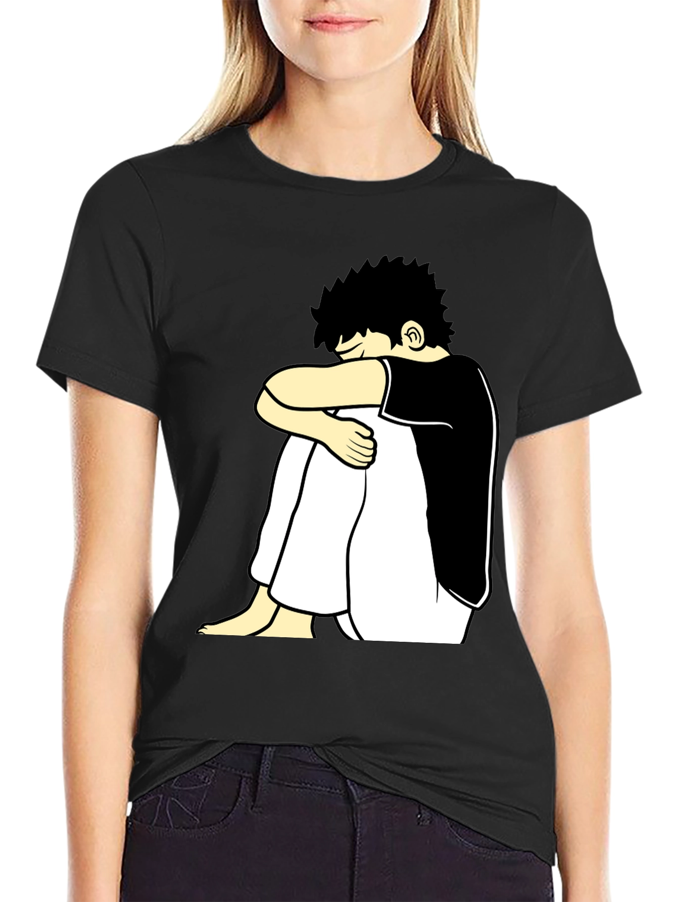 Black T-Shirt with Cartoon Graphic