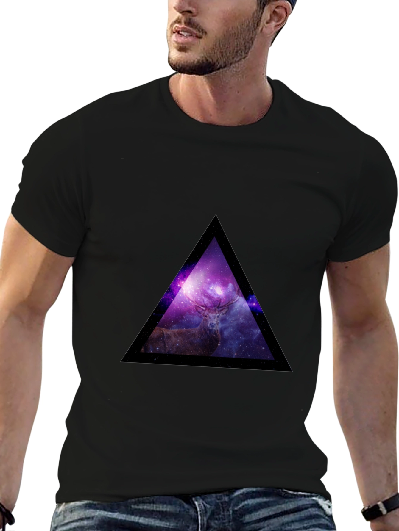 Galaxy Deer Triangle Graphic Tee - Black