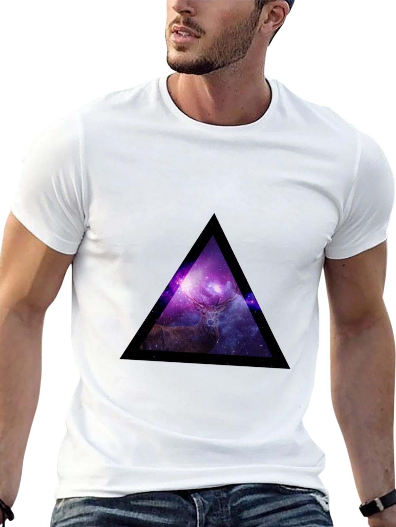 Galaxy Deer Triangle Graphic Tee - Black