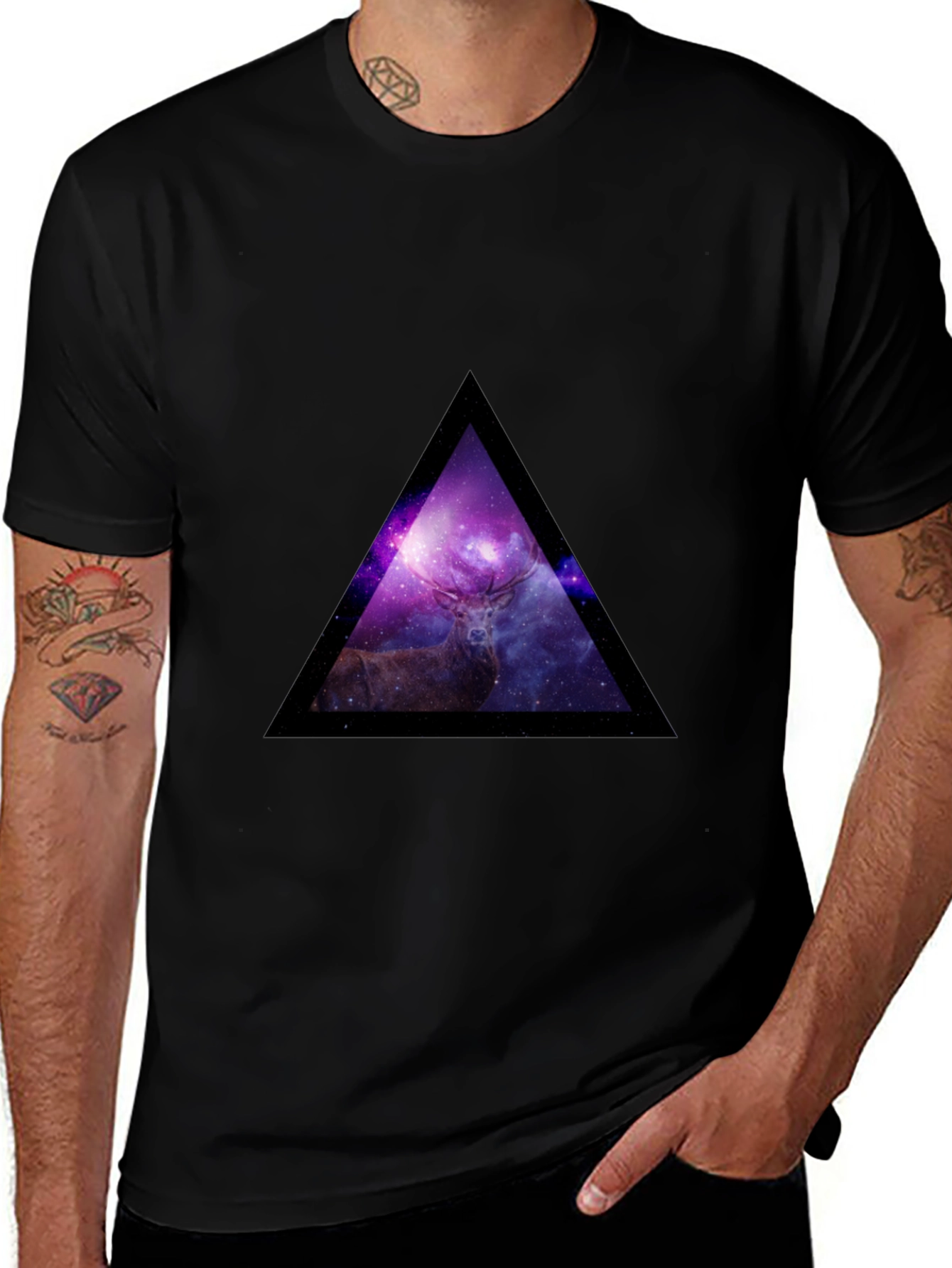 Galaxy Deer Triangle Graphic Tee - Black