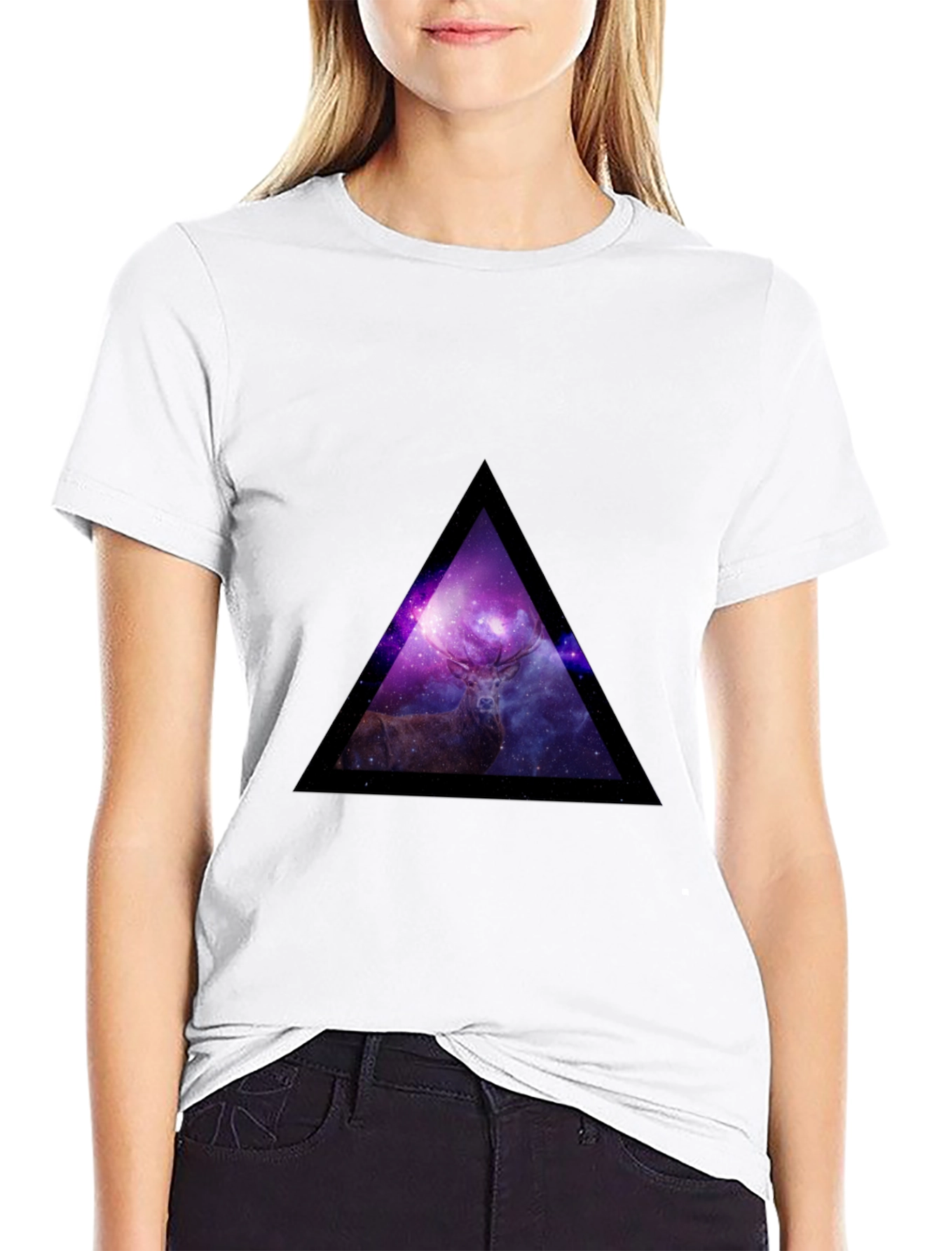 Galaxy Deer Triangle Graphic Tee - Black