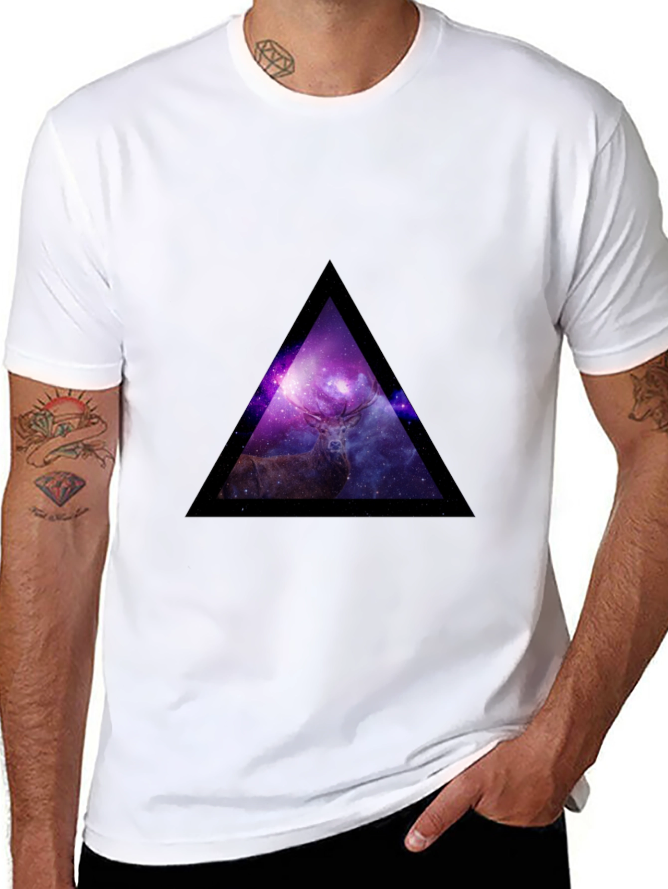 Galaxy Deer Triangle Graphic Tee - Black