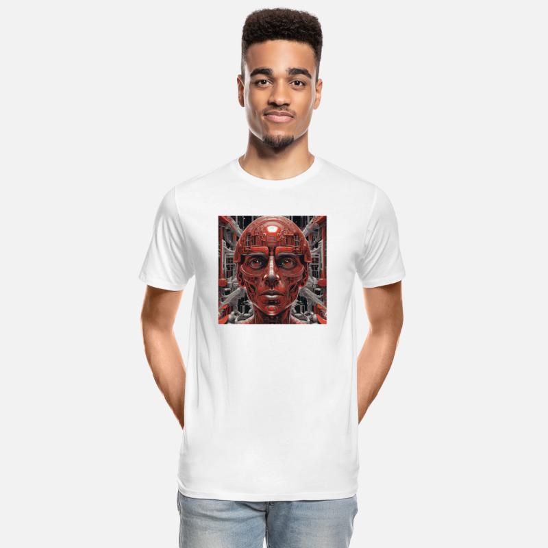Techno red robot in the future
