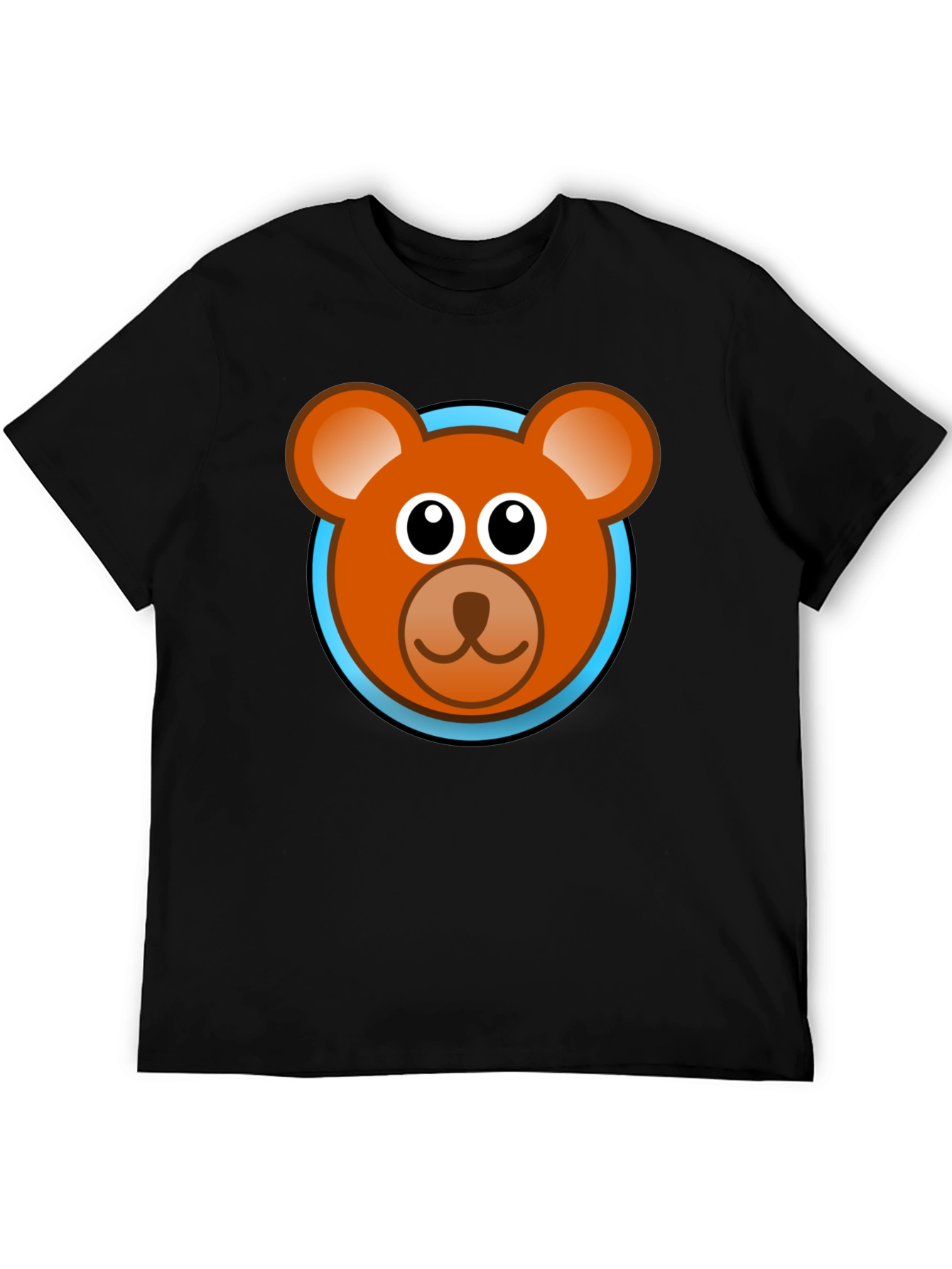 Cartoon Bear Face Graphic Black T-Shirt