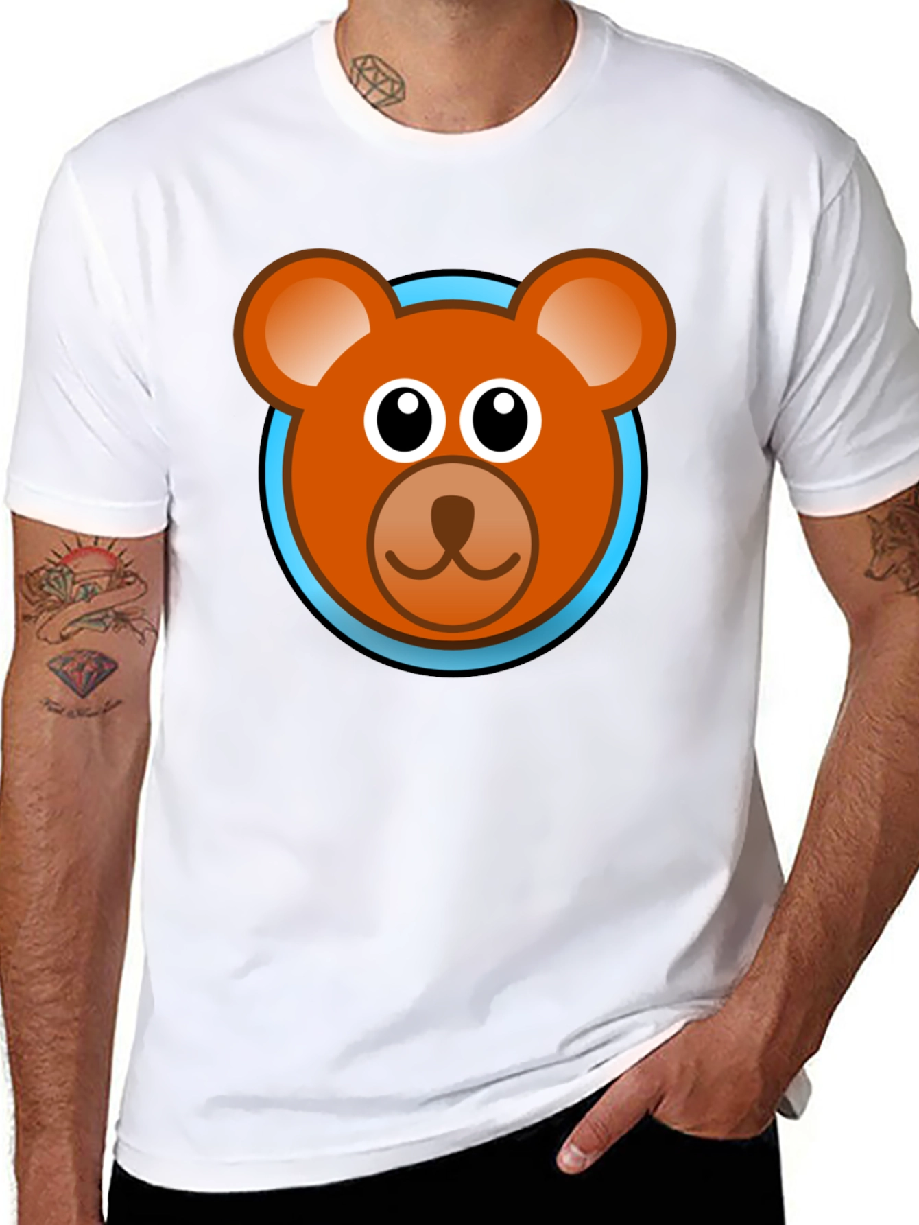 Cartoon Bear Face Graphic Black T-Shirt