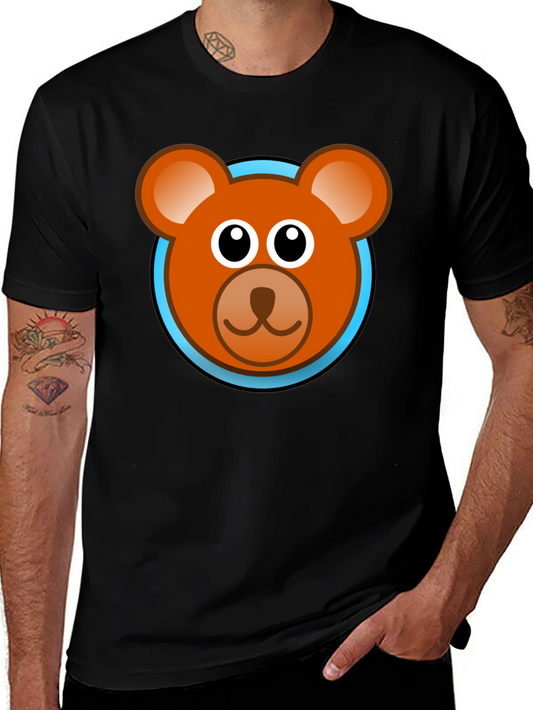 Cartoon Bear Face Graphic Black T-Shirt
