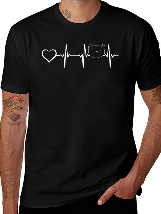 Heartbeat Cat Graphic T-Shirt - Unisex Black Tee