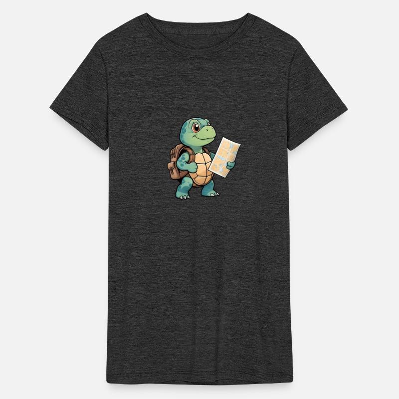 Turtle Holding Map Cute Explorer Travel Art.