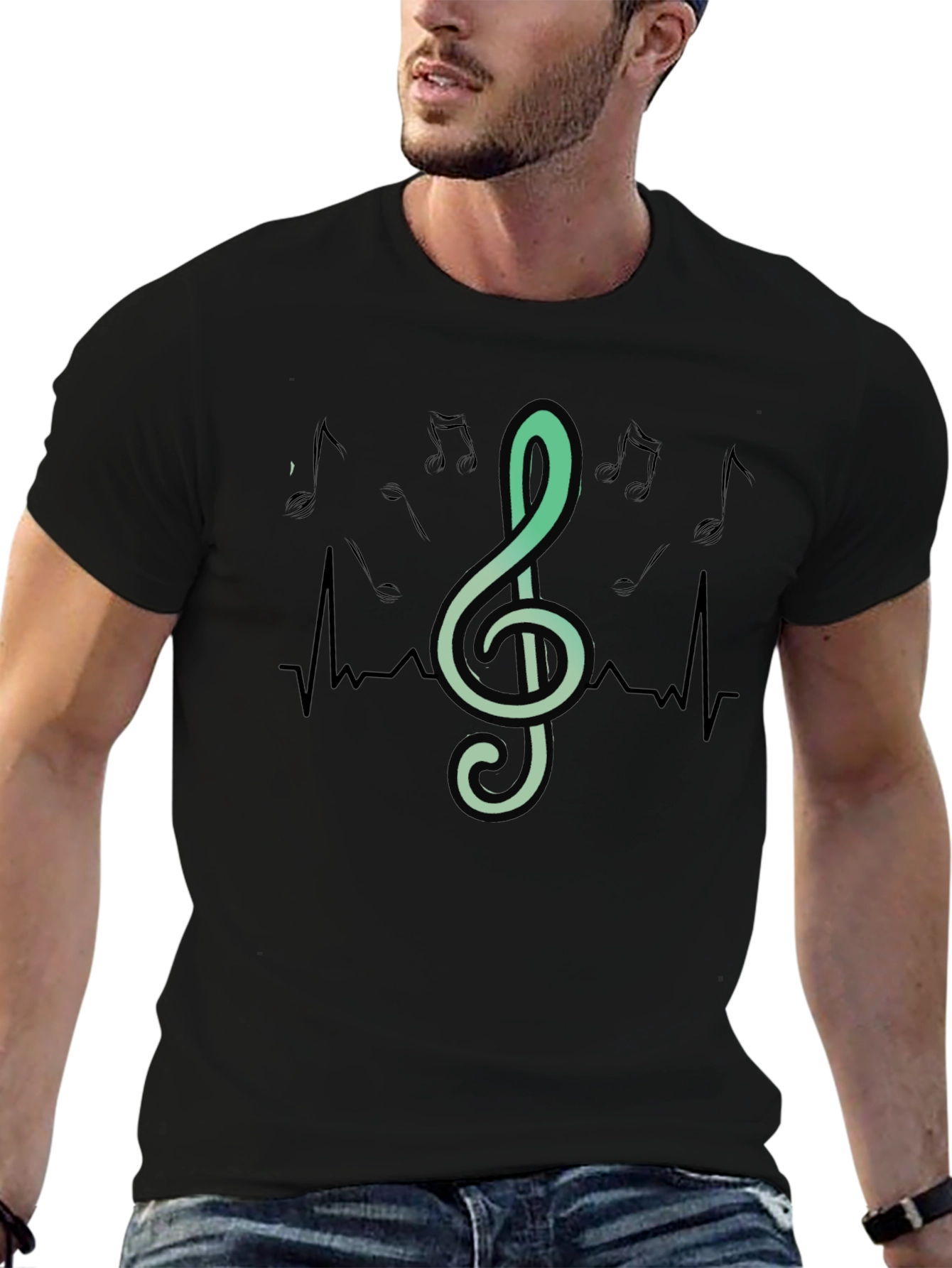 Musical Heartbeat T-Shirt - Black Crew Neck
