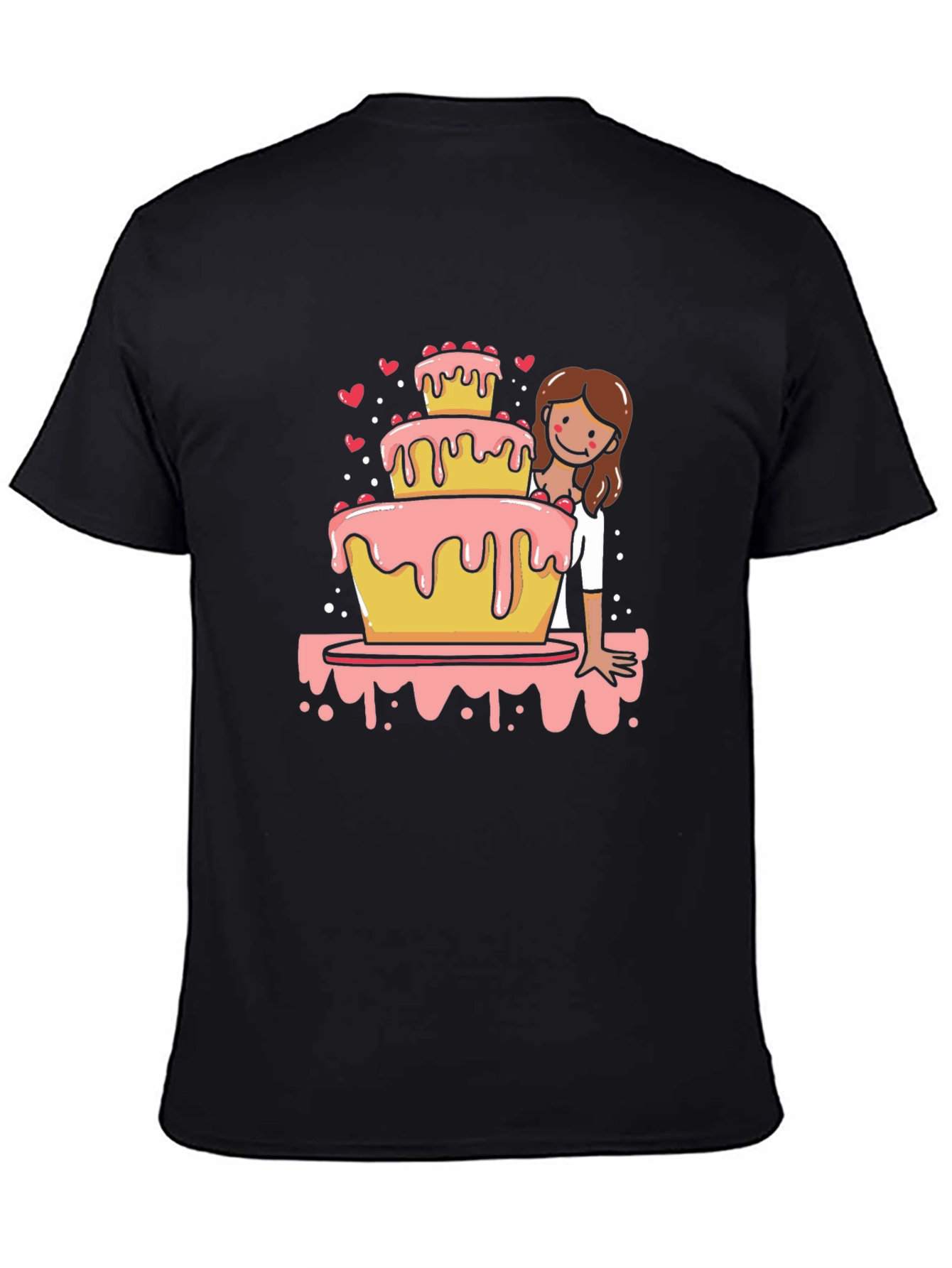 Sweet Celebration Tee: Cake & Cartoon Girl Design