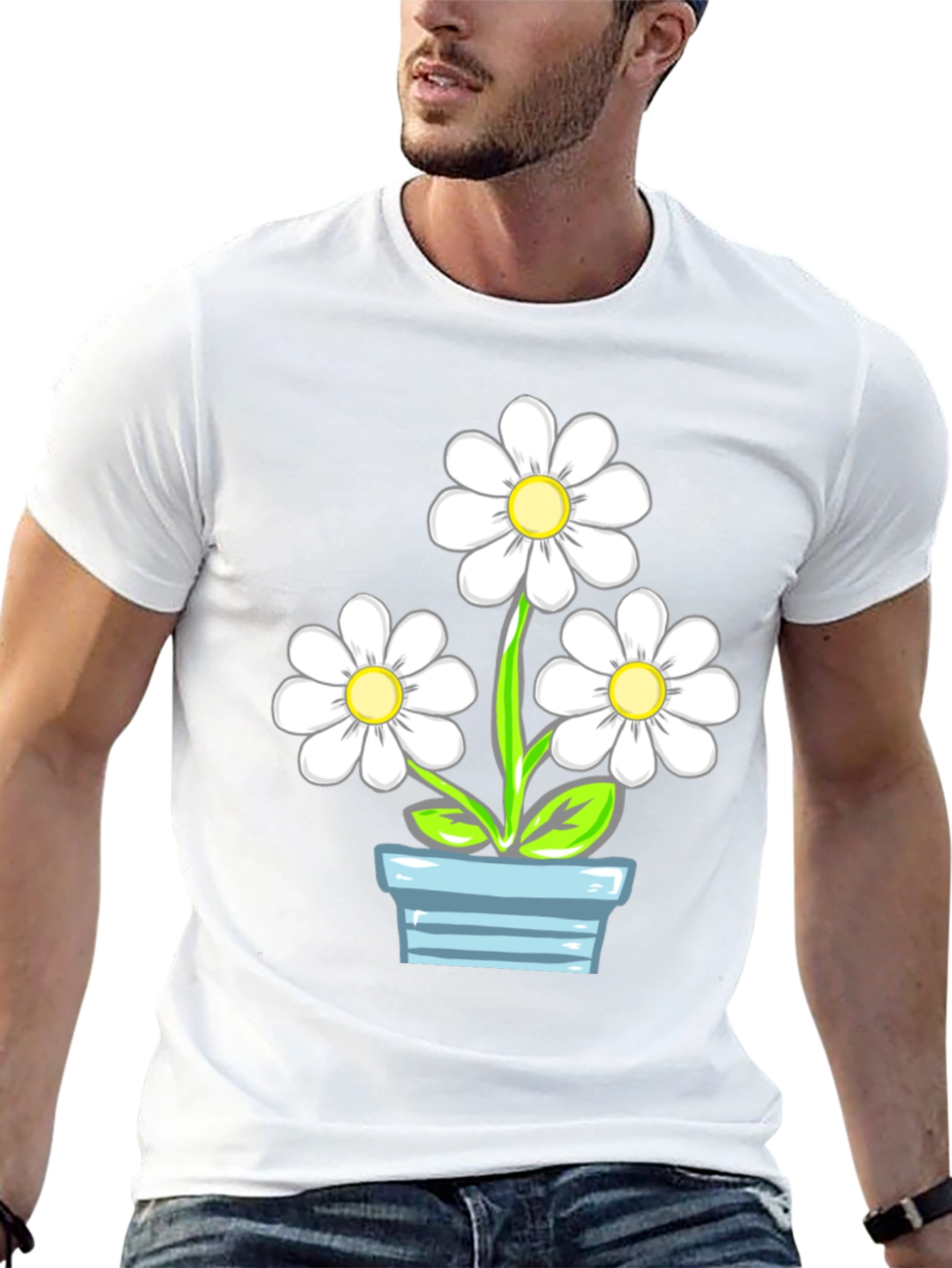 Daisy Flower Pot Graphic Tee - Stylish Comfort