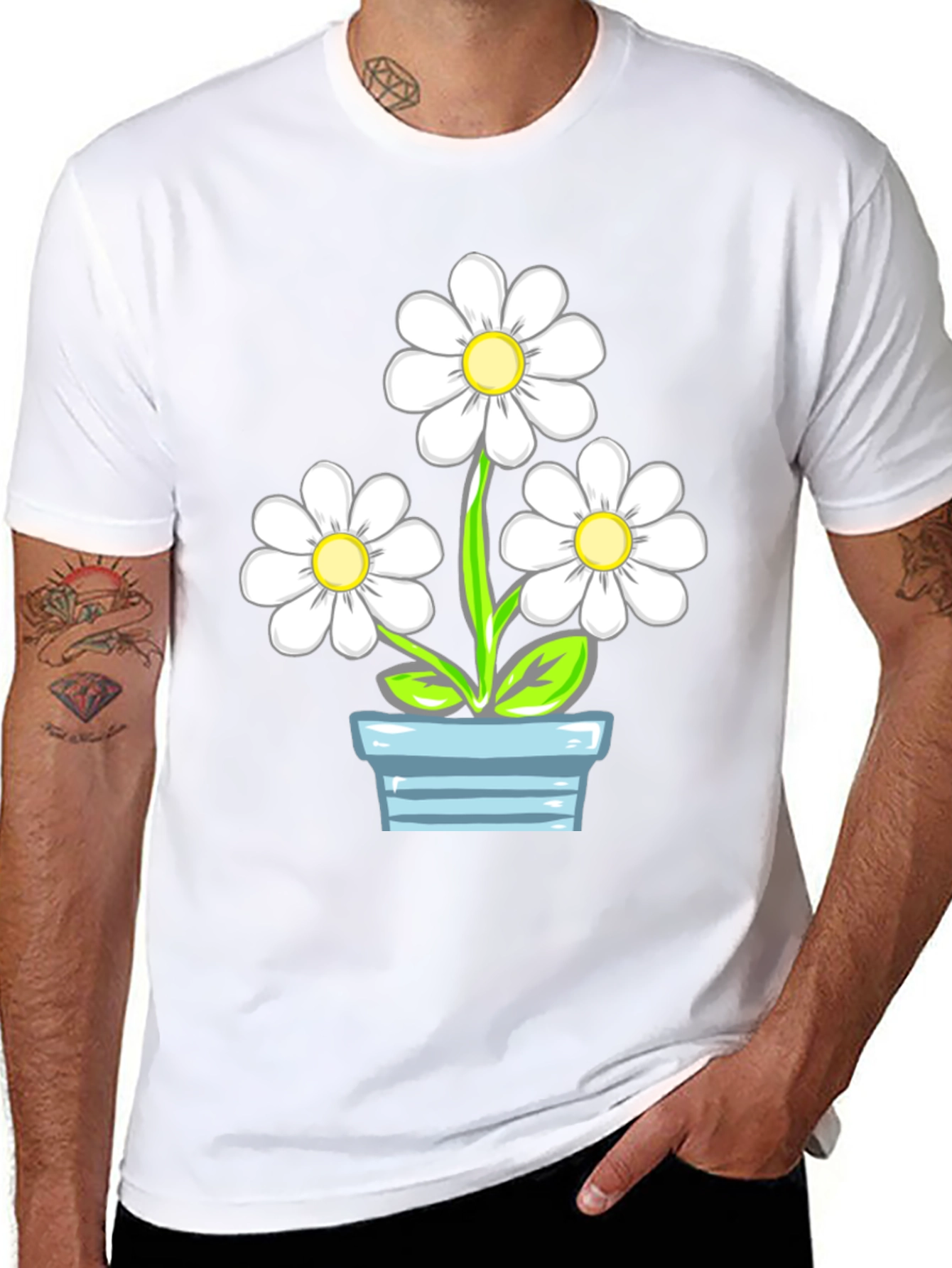Daisy Flower Pot Graphic Tee - Stylish Comfort