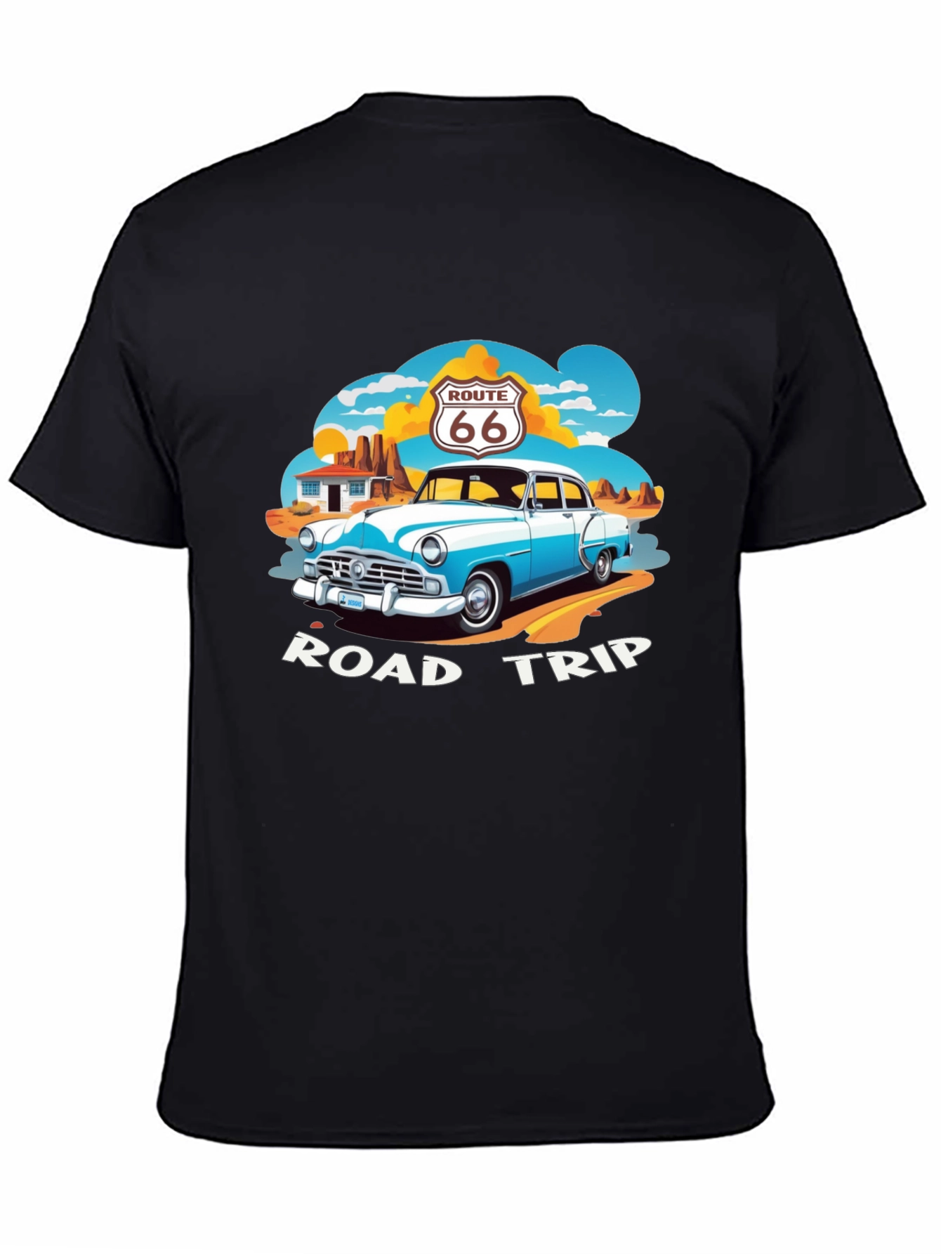 Route 66 Road Trip Black Graphic Tee