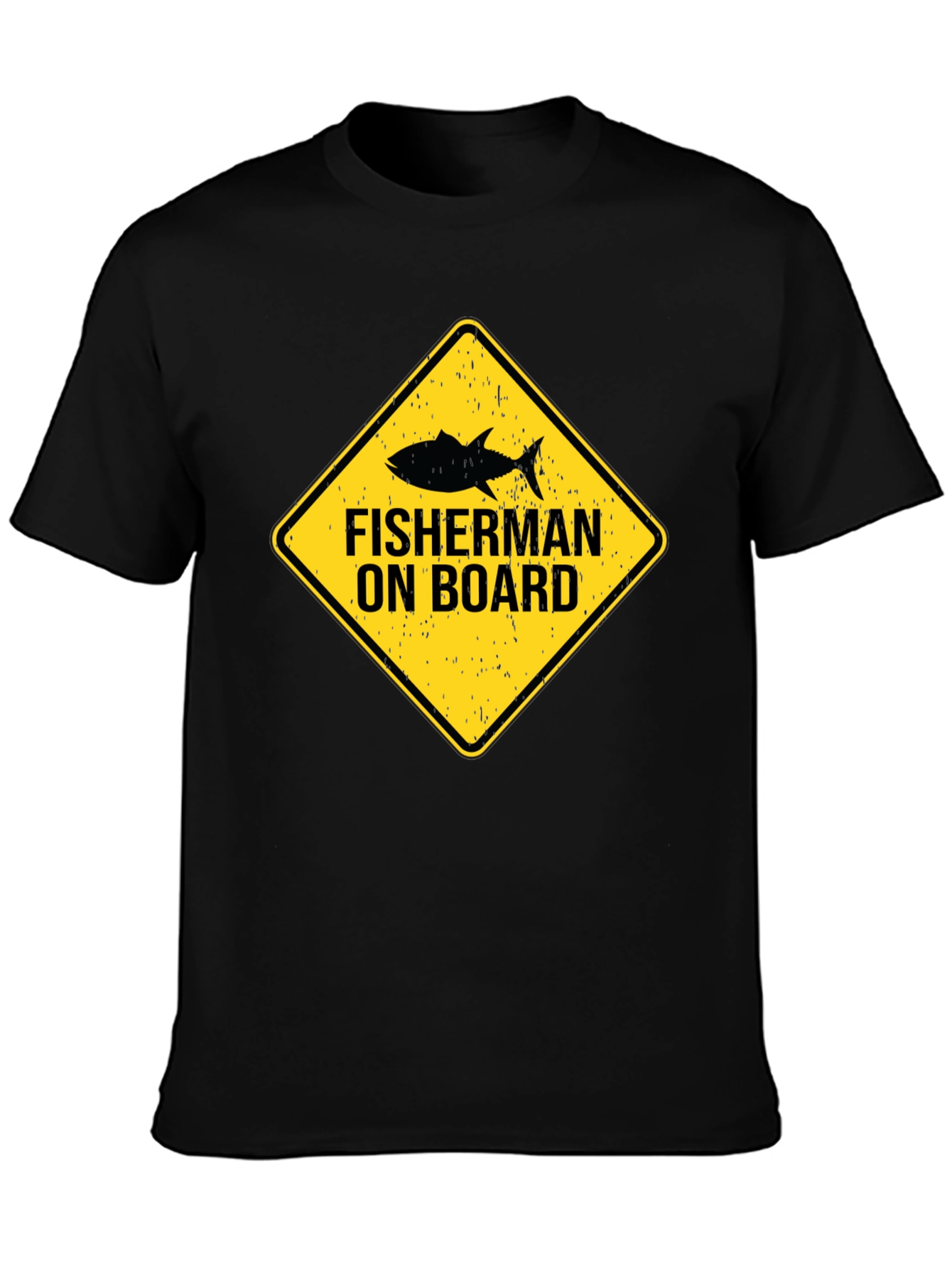 Fisherman On Board Black Cotton T-Shirt