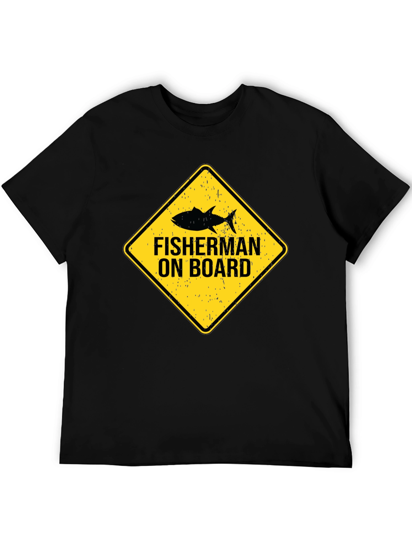 Fisherman On Board Black Cotton T-Shirt