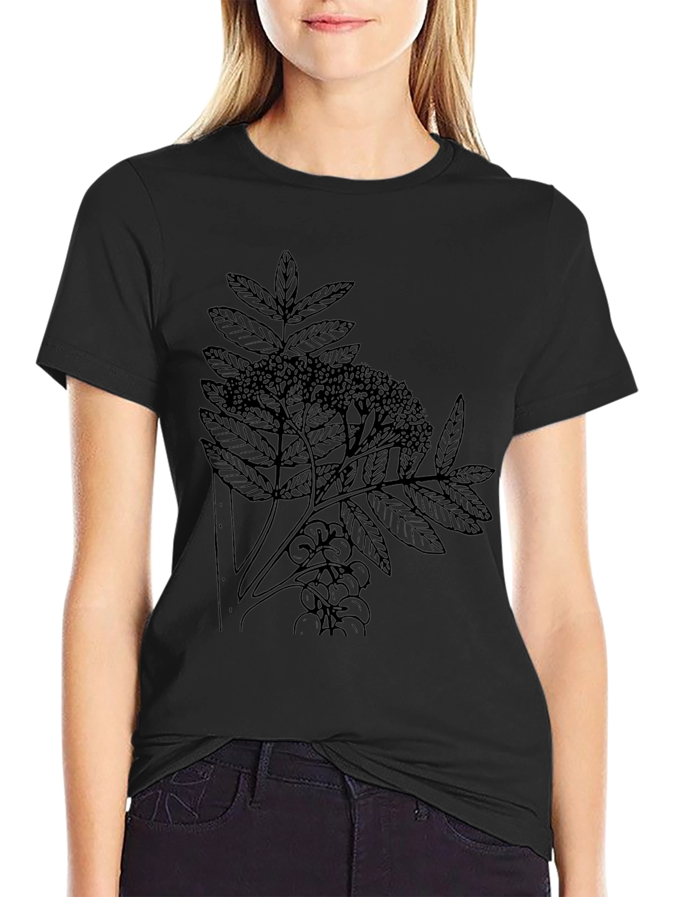 Botanical Print Black T-Shirt