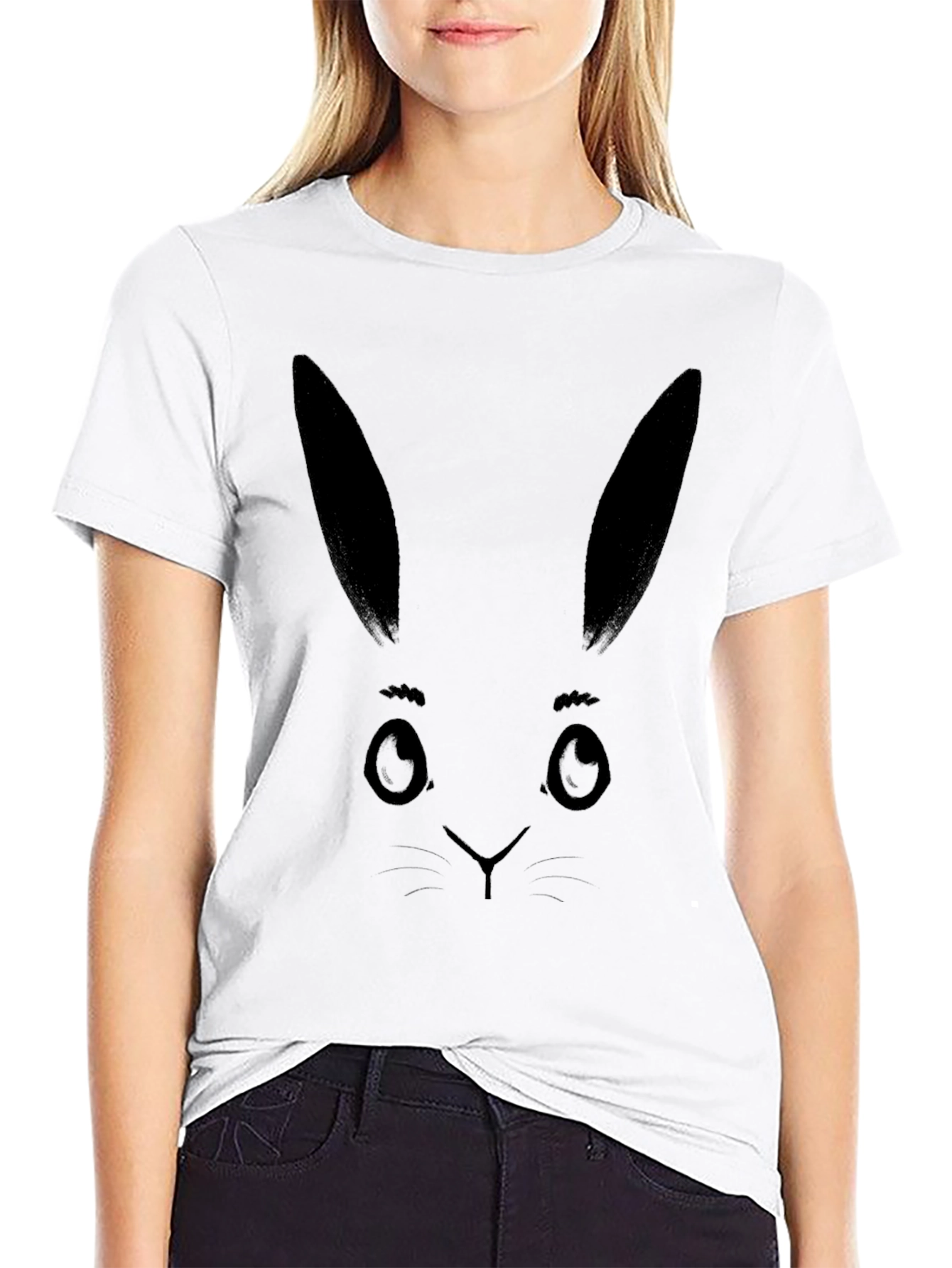 Bunny Face Graphic Tee - Black Cotton T-Shirt