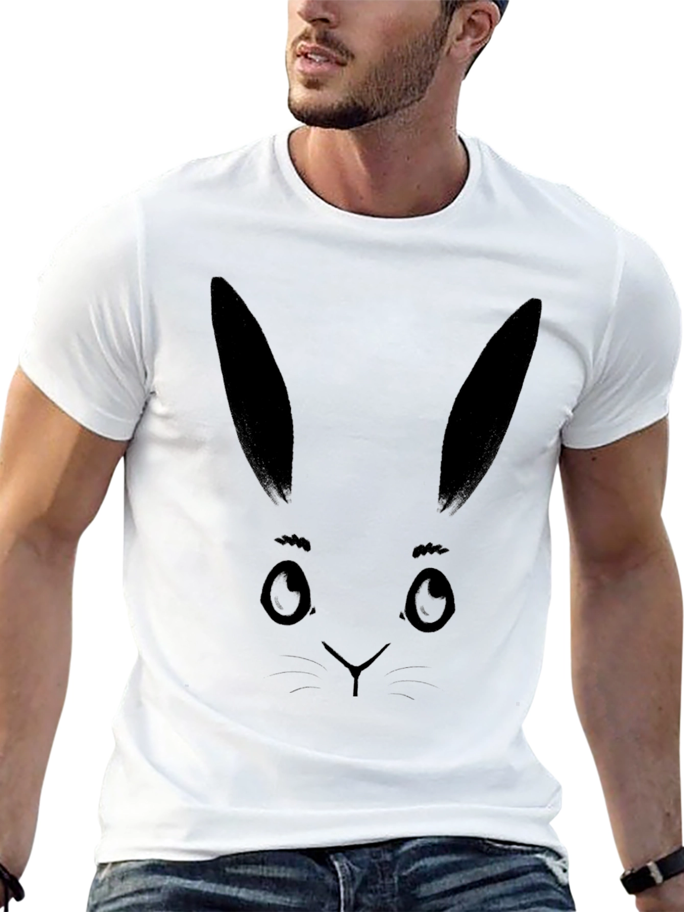 Bunny Face Graphic Tee - Black Cotton T-Shirt