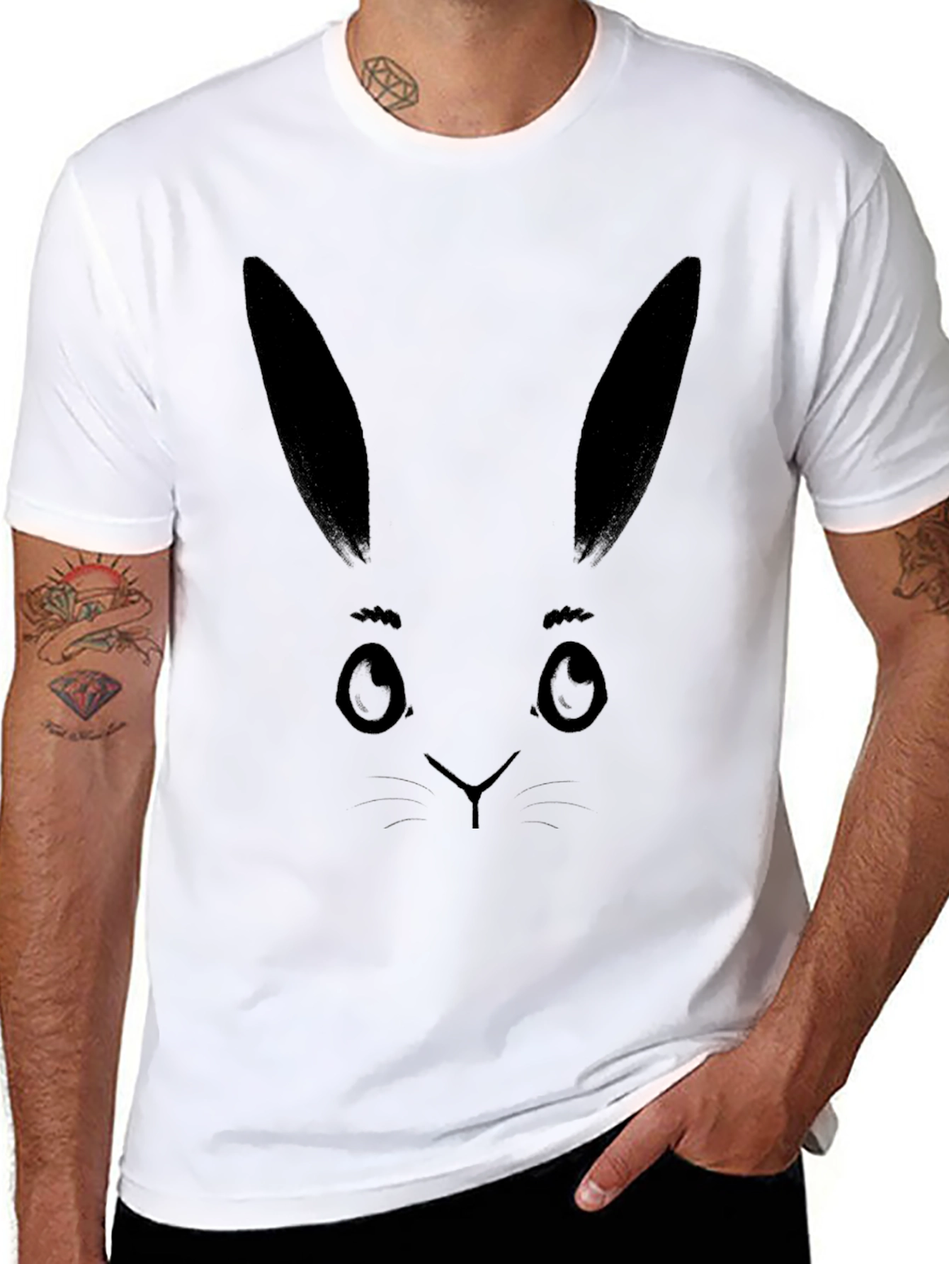 Bunny Face Graphic Tee - Black Cotton T-Shirt