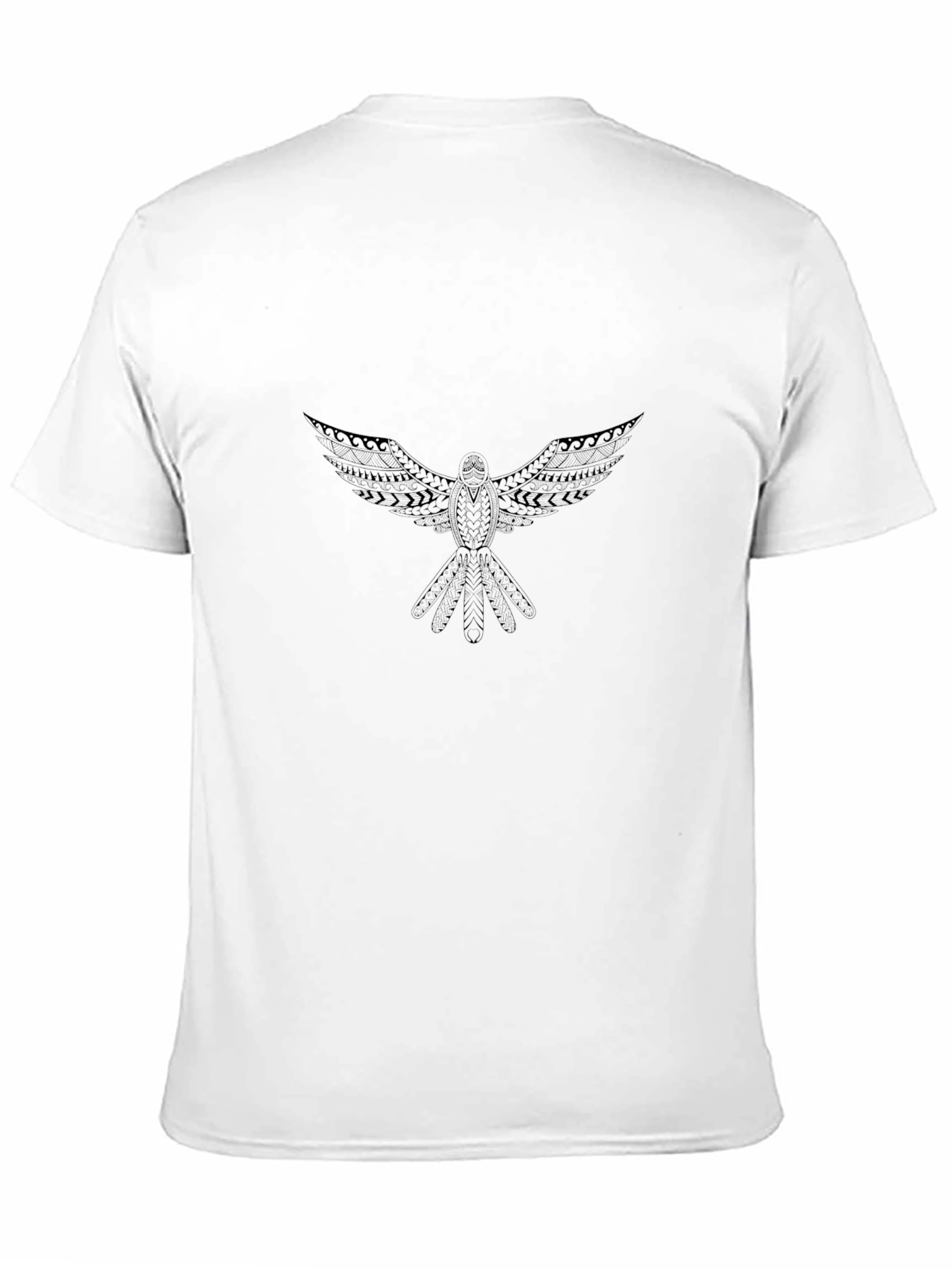 Black T-Shirt with Tribal Bird Design