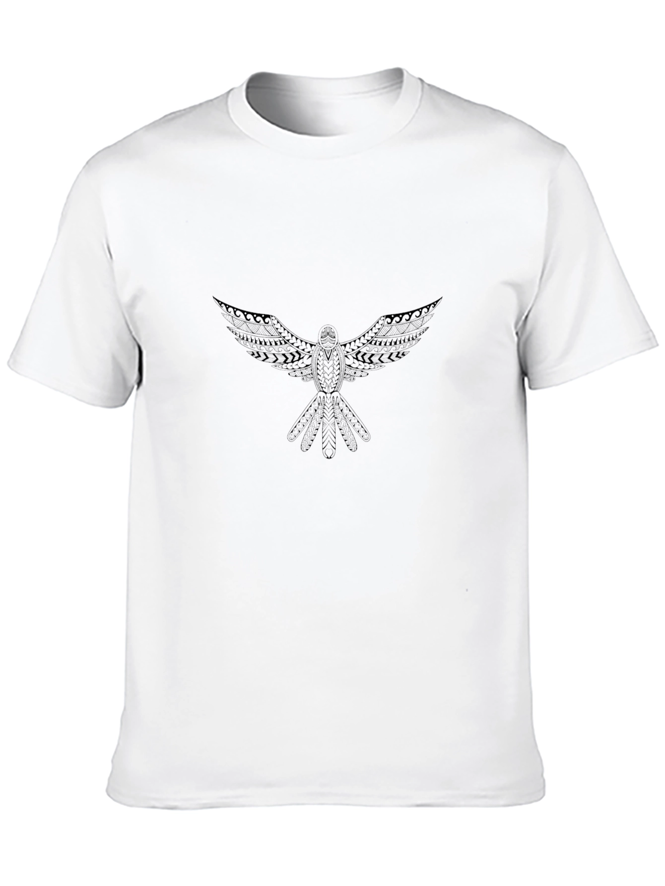 Black T-Shirt with Tribal Bird Design
