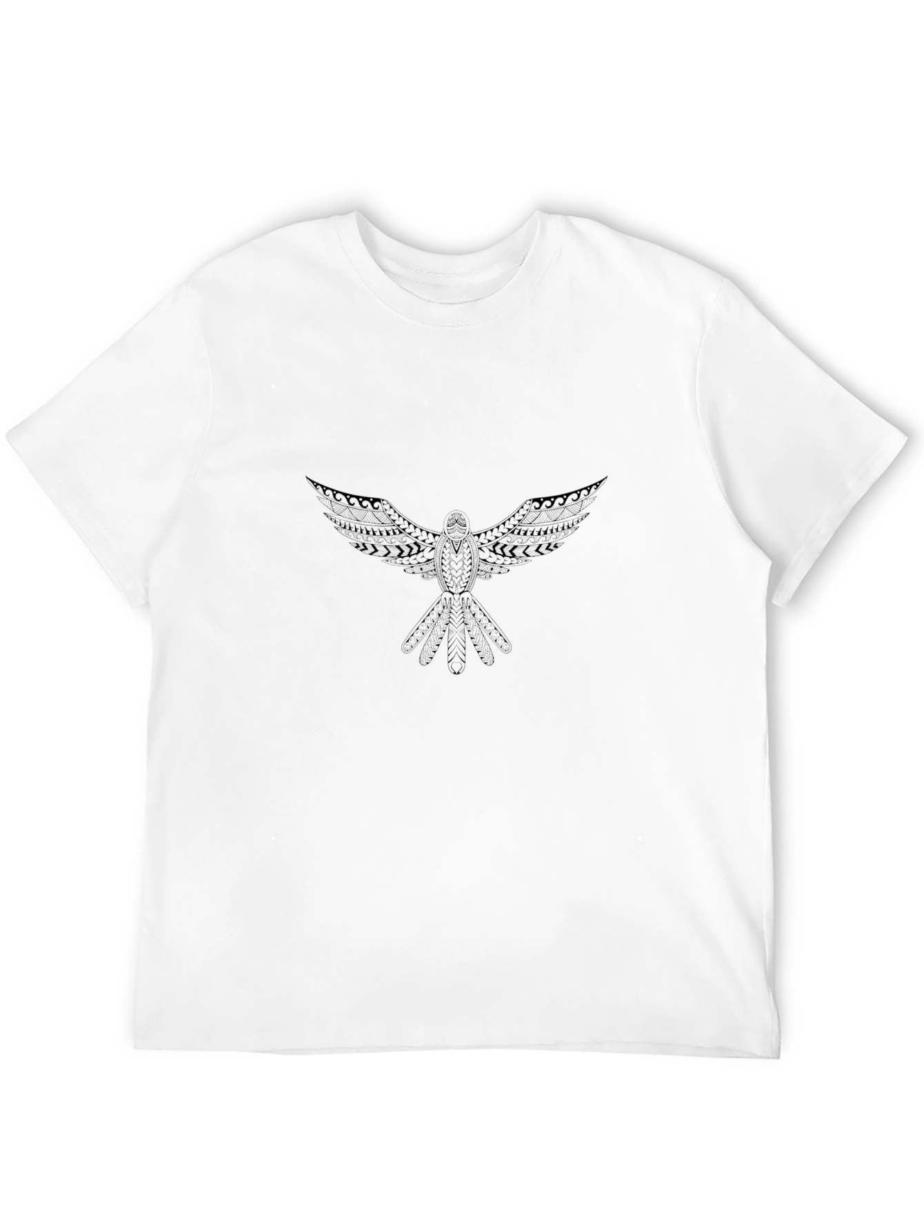 Black T-Shirt with Tribal Bird Design